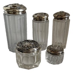 JAR anciens en verre et en argent, lot de cinq