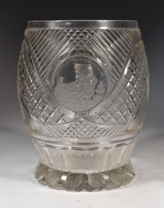 Antique Glass Tankard, Cut Engraved Symbolism, Alcohol, Gambling, Disgrace