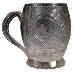 Antique Glass Tankard, Cut Engraved Symbolism, Alcohol, Gambling, Disgrace