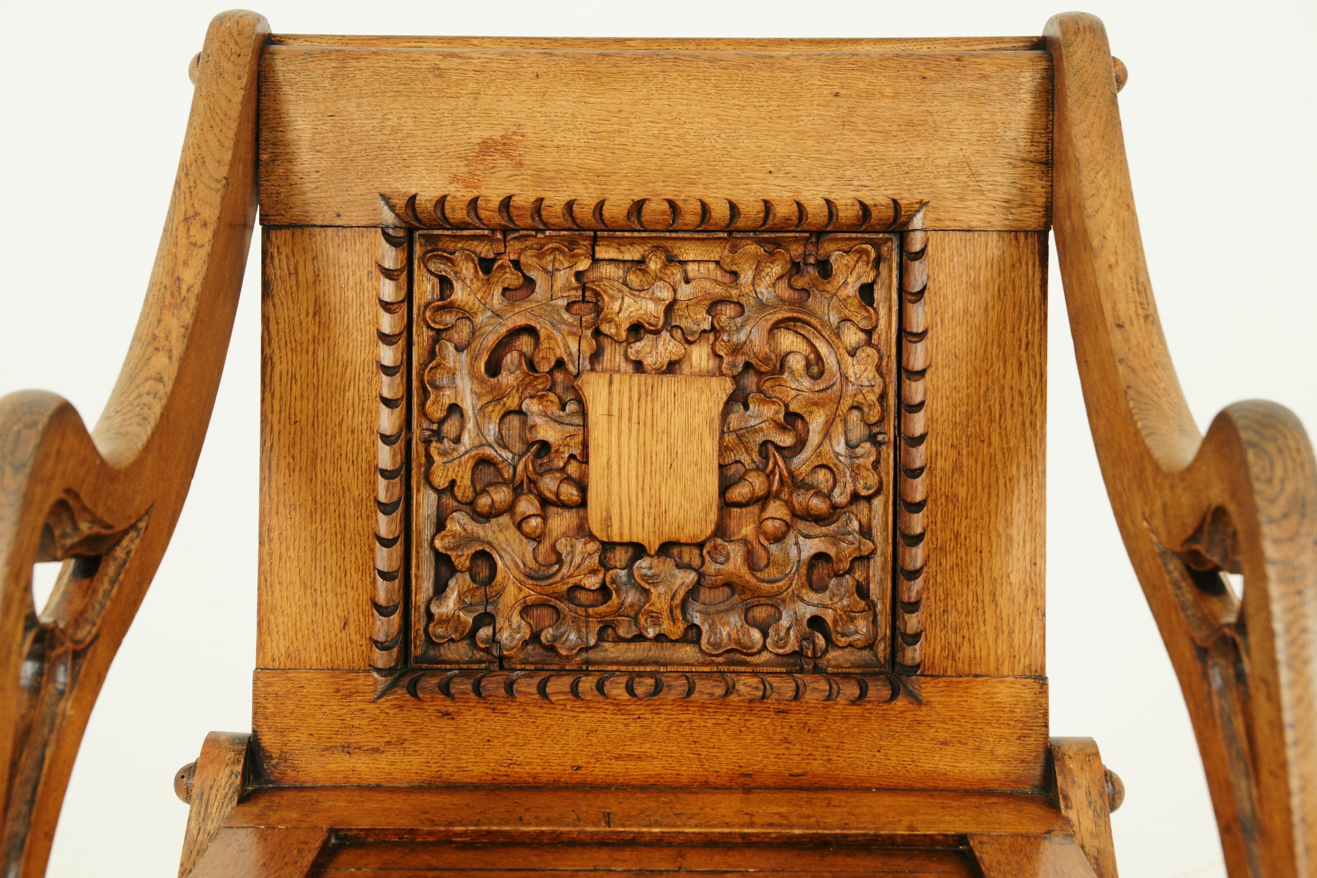 Antique glastonbury chair, Arts & Crafts chair, solid oak chair, scotland 1900, antique furniture, B1538

Scotland 1900
Solid oak construction
Original finish
The back is decorated with oak leaves and acorn
Paneled seat
Very distinctive carved