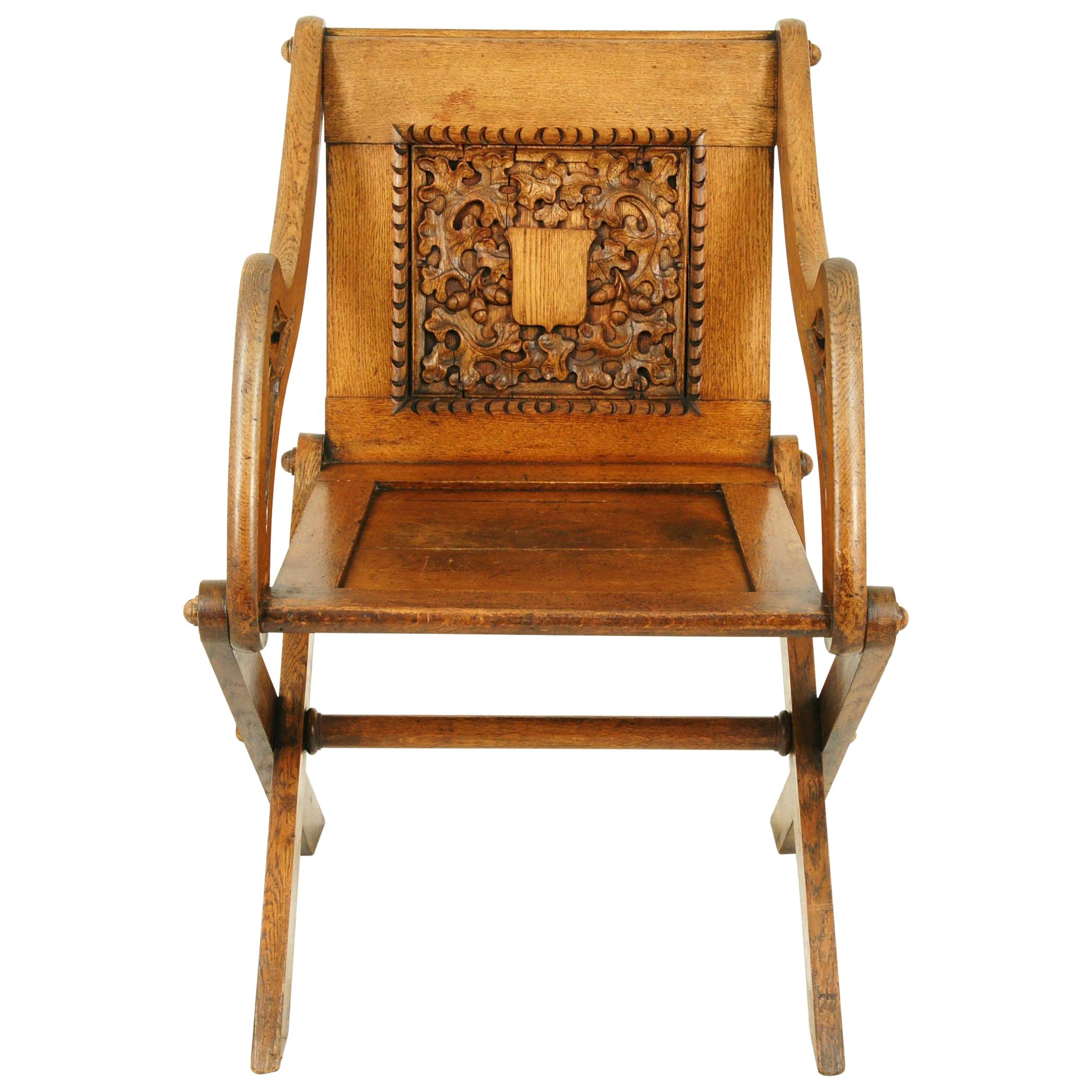 Antique Glastonbury Chair, Arts & Crafts Chair, Oak Chair, Scotland, 1900, B1538