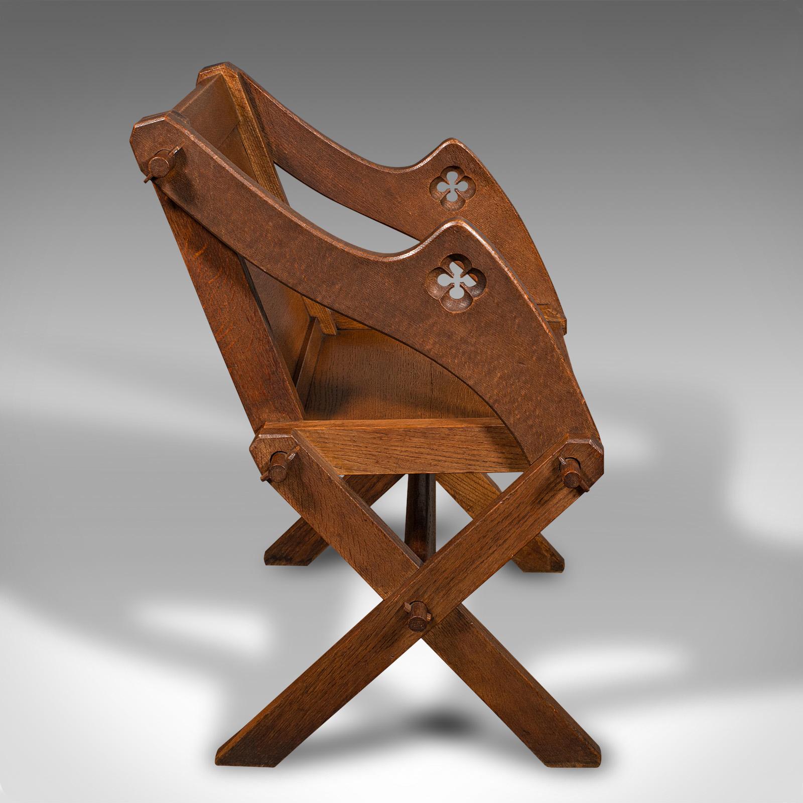 British Antique Glastonbury Chair, English Oak, Ecclesiastic Armchair, Gothic, Victorian For Sale