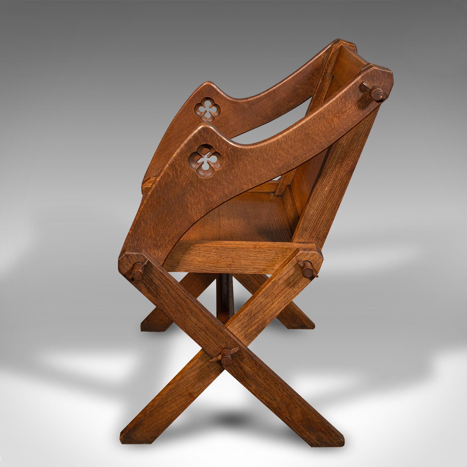 Antique Glastonbury Chair, English Oak, Ecclesiastic Armchair, Gothic, Victorian In Good Condition For Sale In Hele, Devon, GB