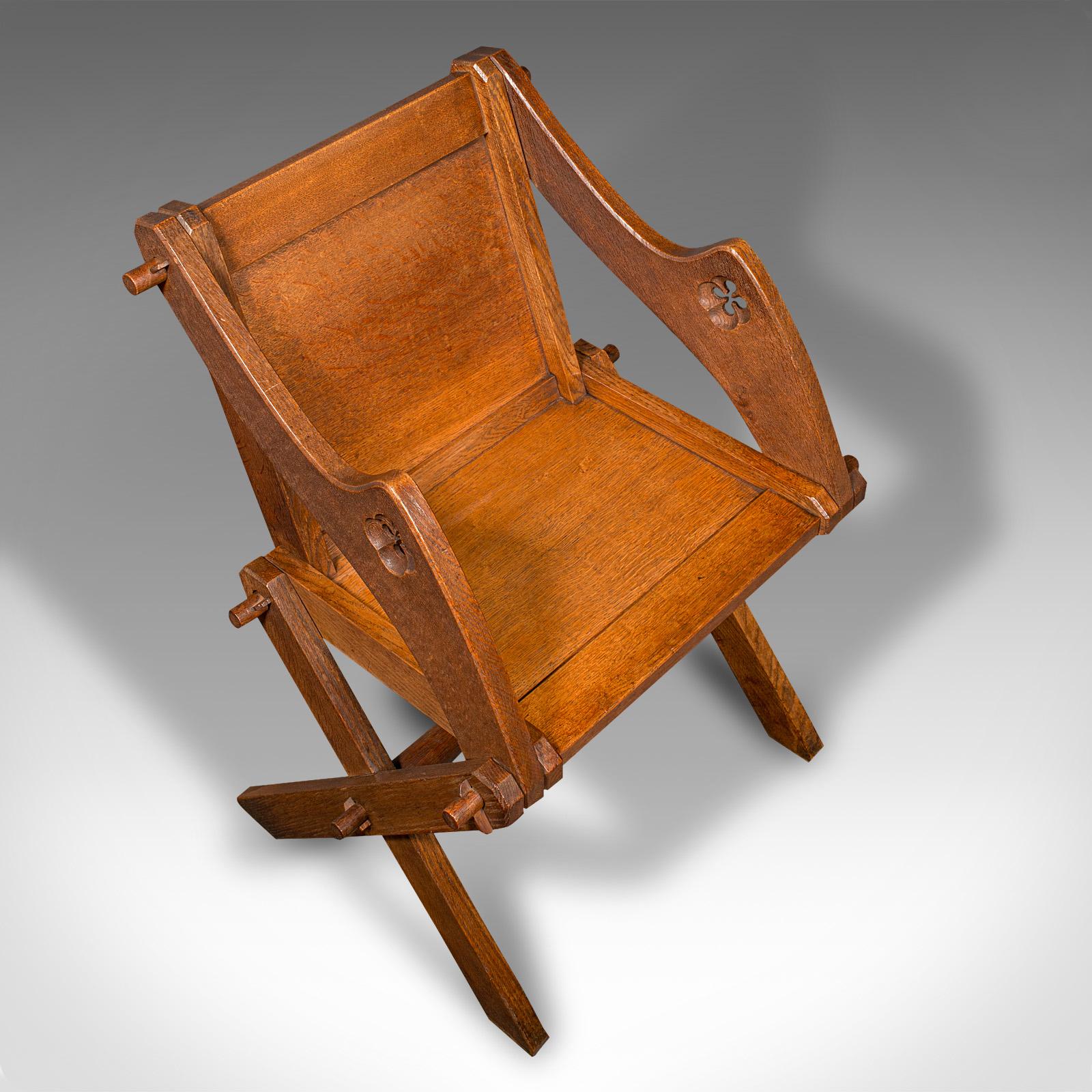 Antique Glastonbury Chair, English Oak, Ecclesiastic Armchair, Gothic, Victorian For Sale 1