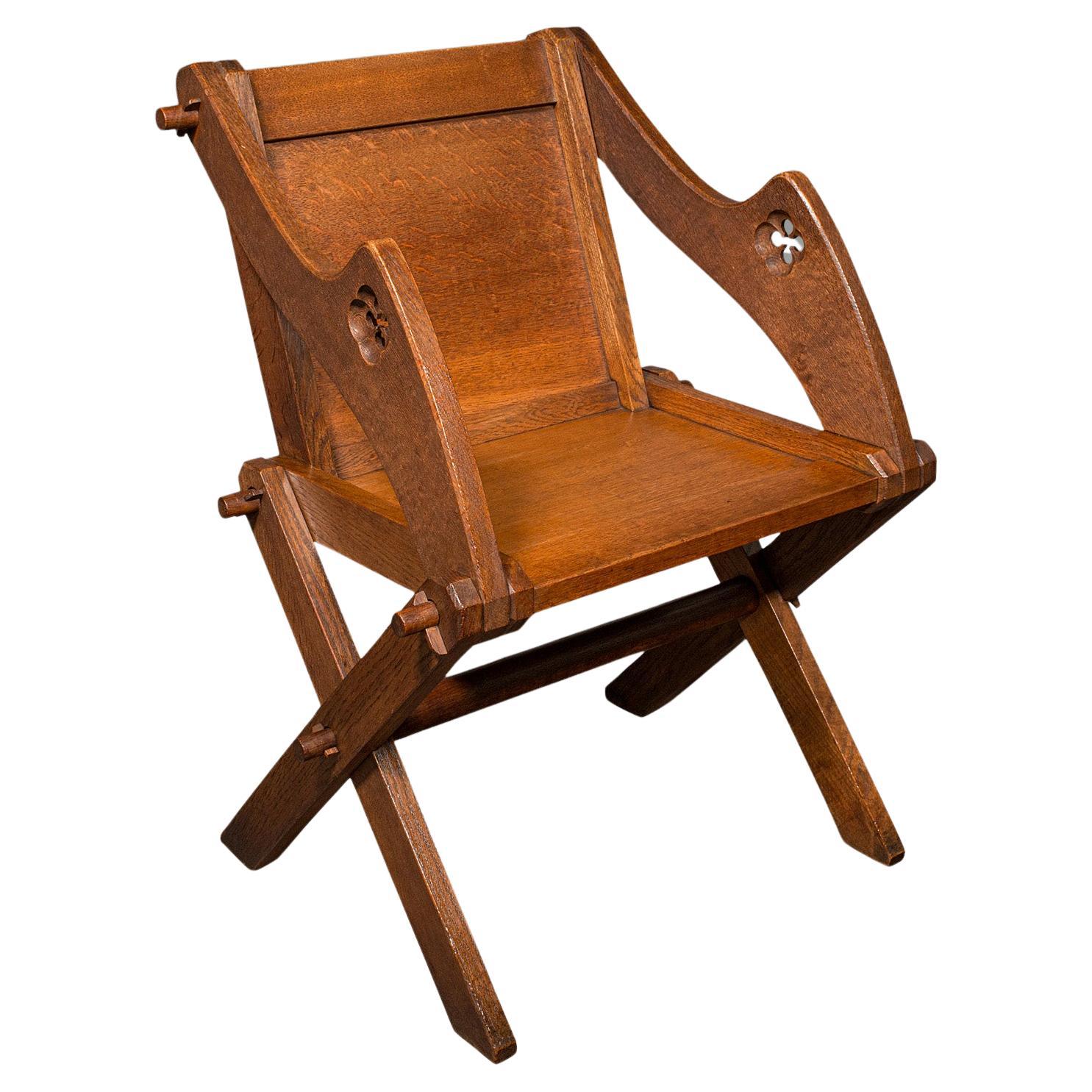 Antique Glastonbury Chair, English Oak, Ecclesiastic Armchair, Gothic, Victorian For Sale