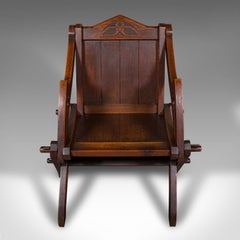 Antique Glastonbury Chair, English Oak, Gothic Revival Seat, Victorian, C.1880