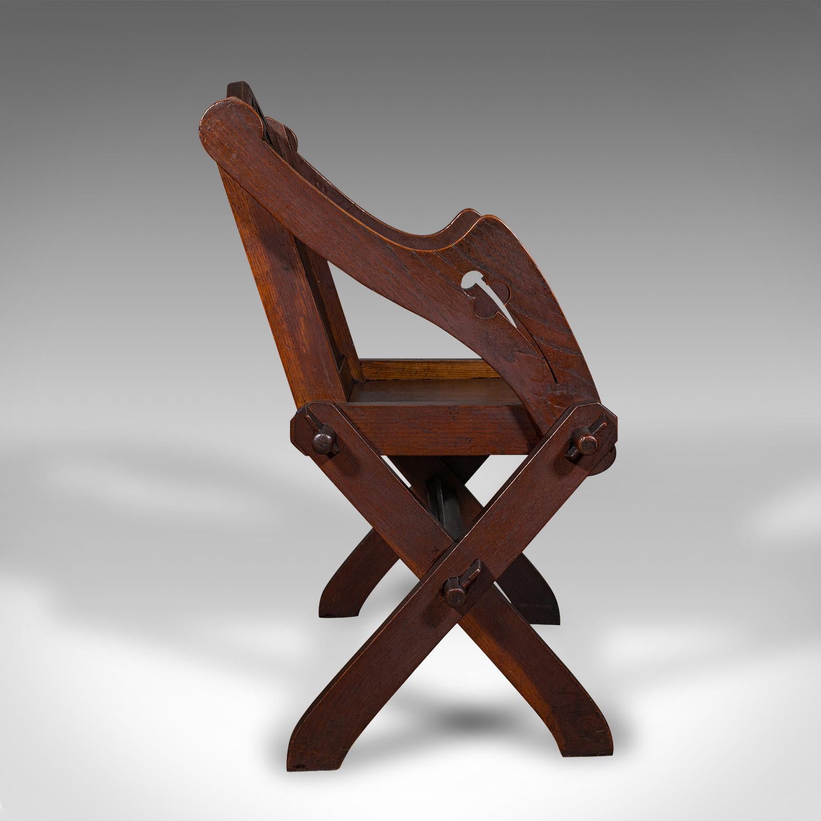 British Antique Glastonbury Chair, English Oak, Gothic Revival Seat, Victorian, C.1880 For Sale