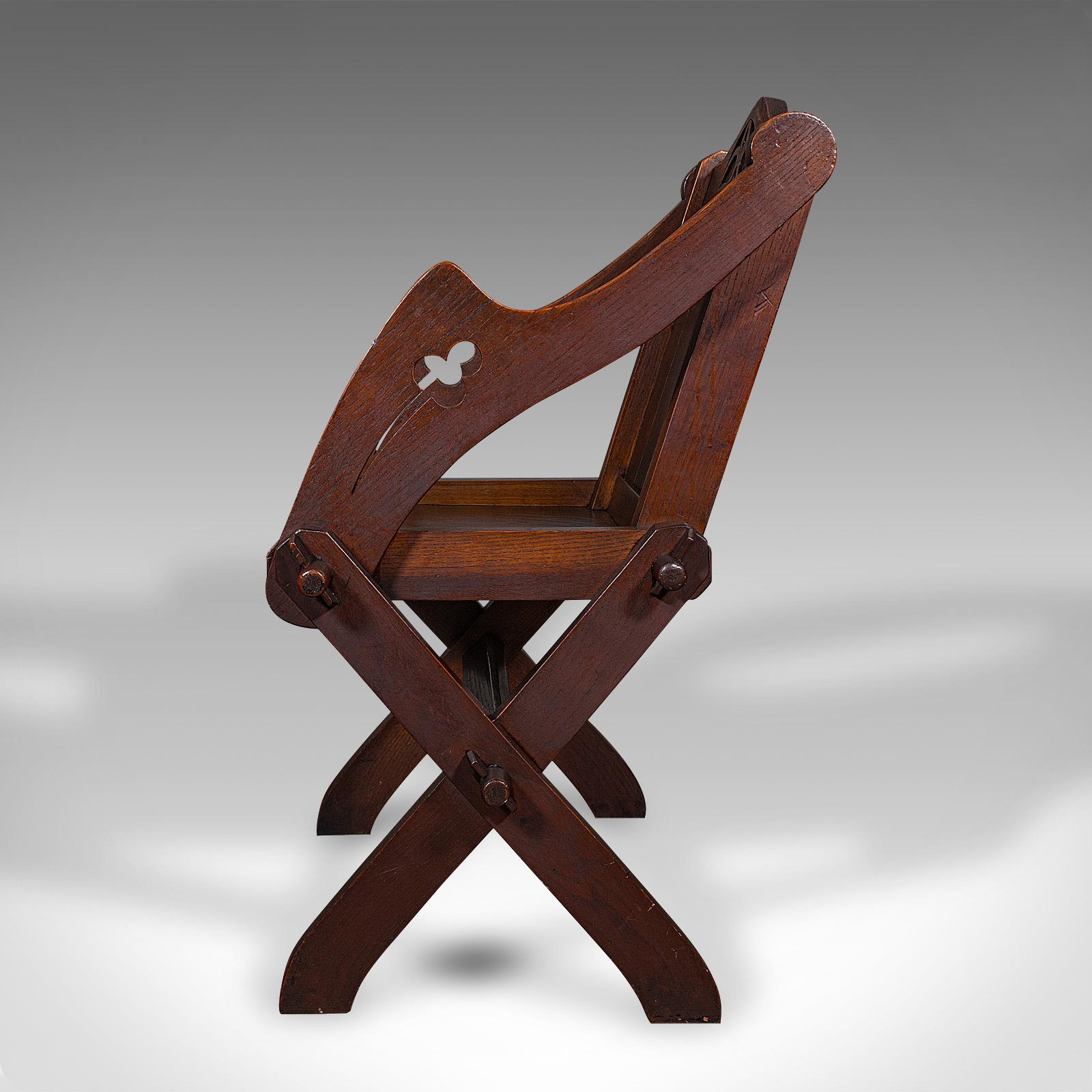 Late 19th Century Antique Glastonbury Chair, English Oak, Gothic Revival Seat, Victorian, C.1880 For Sale