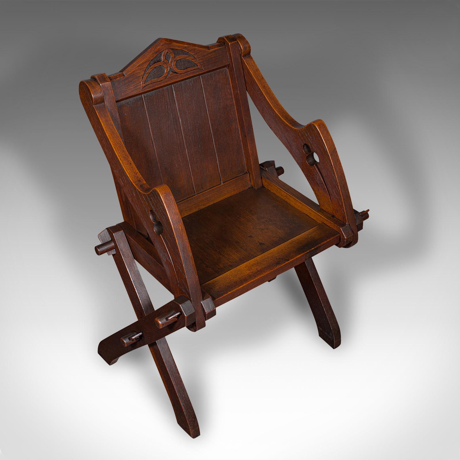 Antique Glastonbury Chair, English Oak, Gothic Revival Seat, Victorian, C.1880 For Sale 1