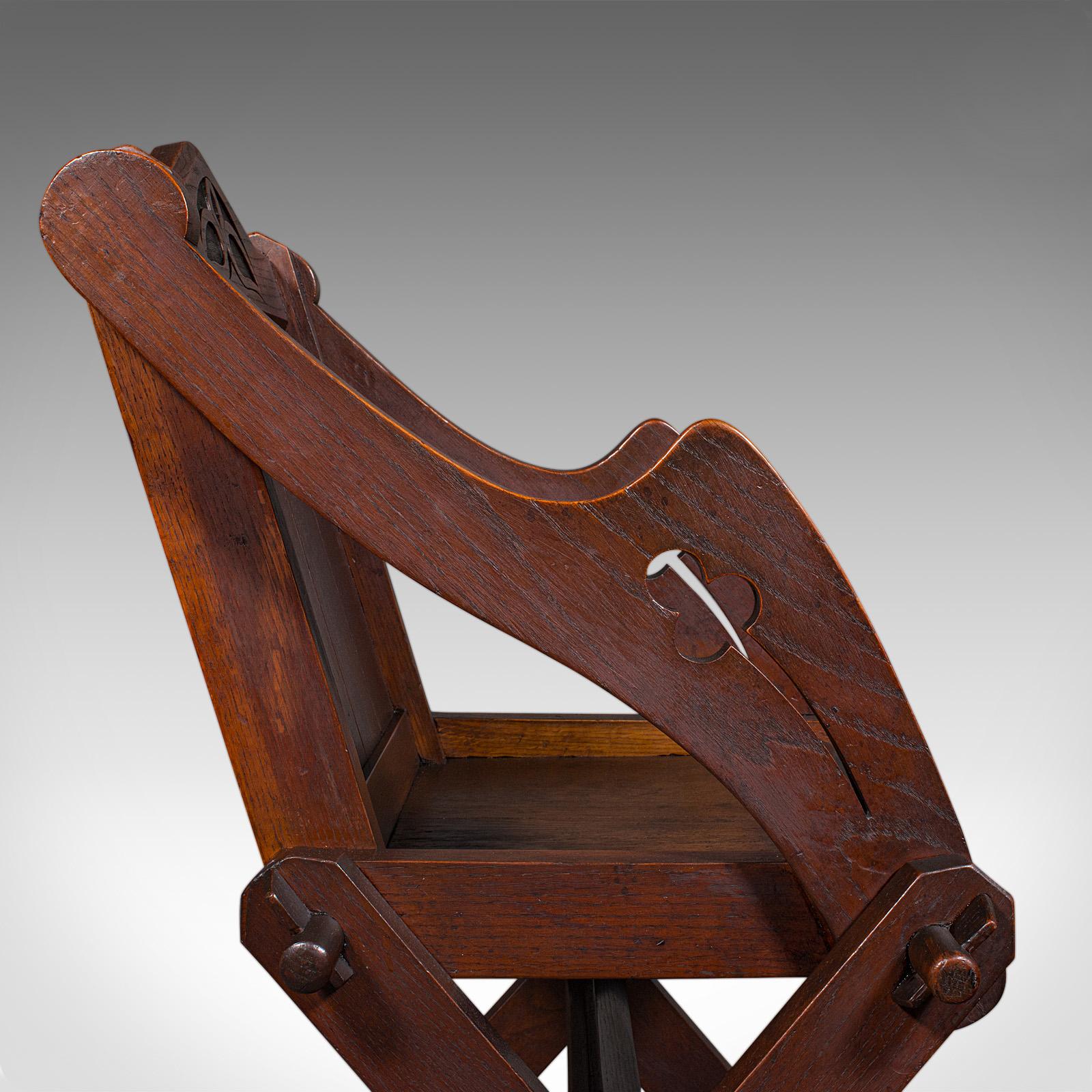Antique Glastonbury Chair, English Oak, Gothic Revival Seat, Victorian, C.1880 For Sale 4