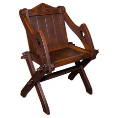 Antique Glastonbury Chair, English Oak, Gothic Revival Seat, Victorian, C.1880