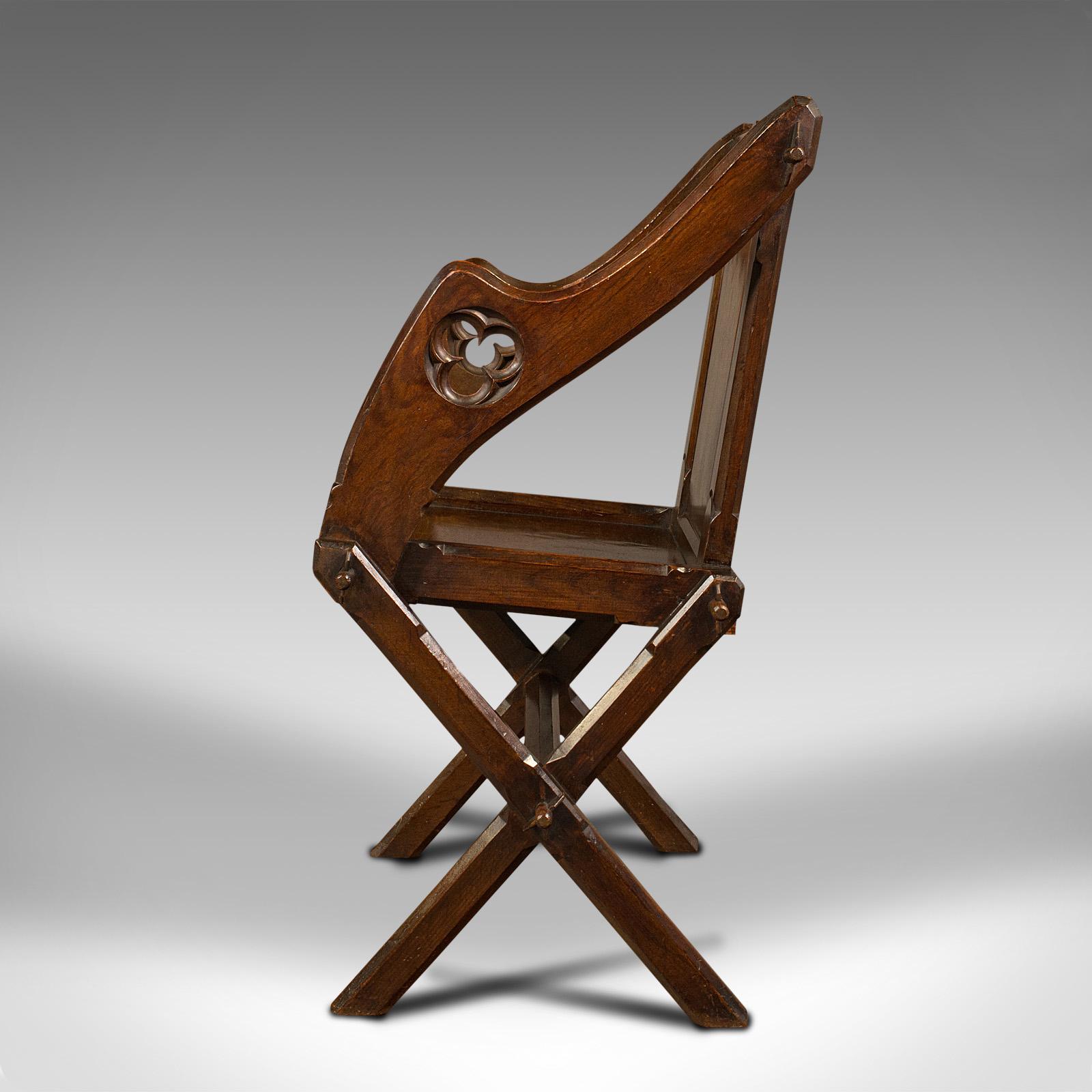 British Antique Glastonbury Chair, English, Pitch Pine Armchair, Gothic Taste, Victorian For Sale