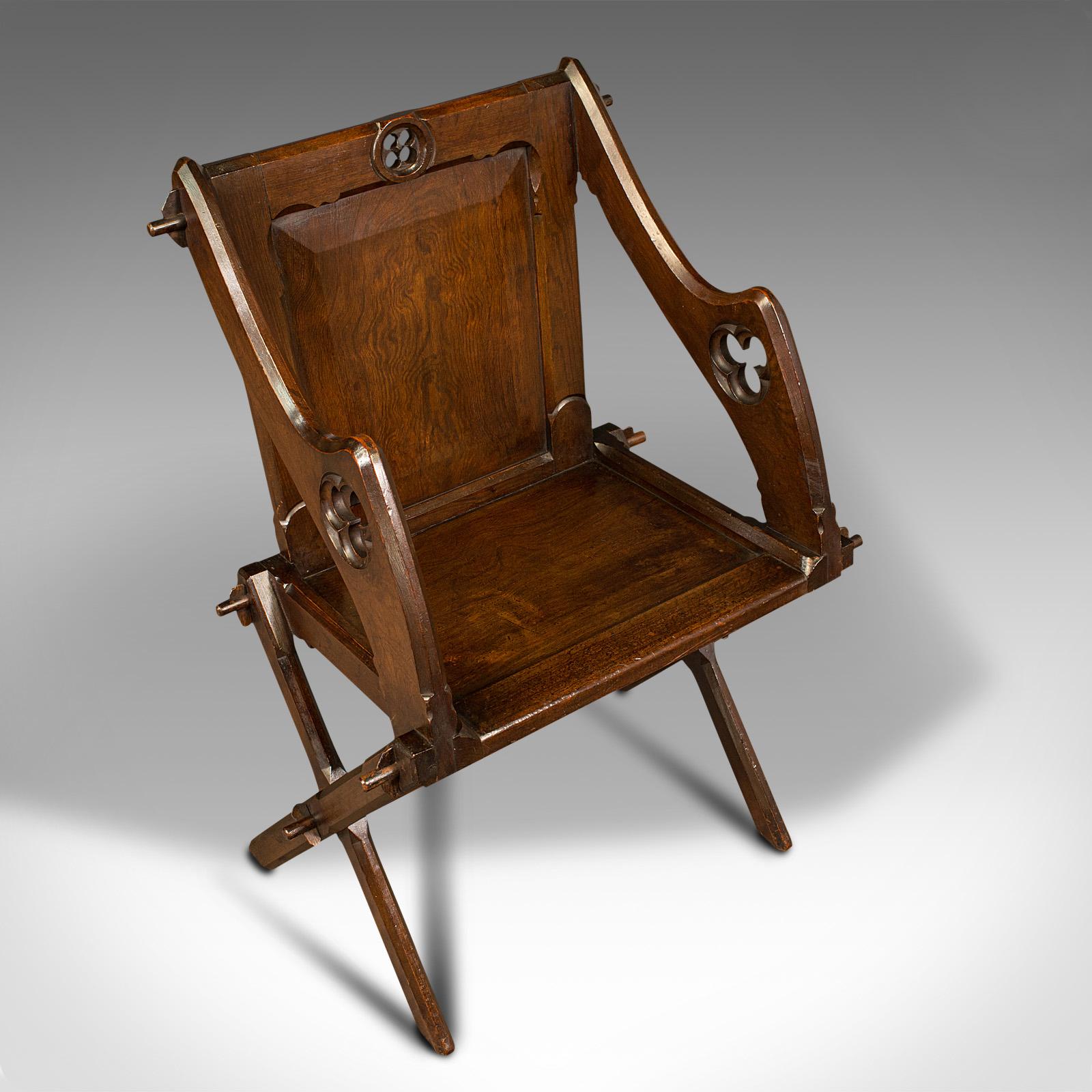 19th Century Antique Glastonbury Chair, English, Pitch Pine Armchair, Gothic Taste, Victorian For Sale