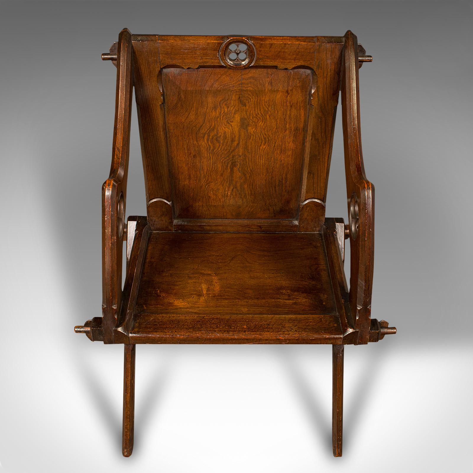 Antique Glastonbury Chair, English, Pitch Pine Armchair, Gothic Taste, Victorian For Sale 1
