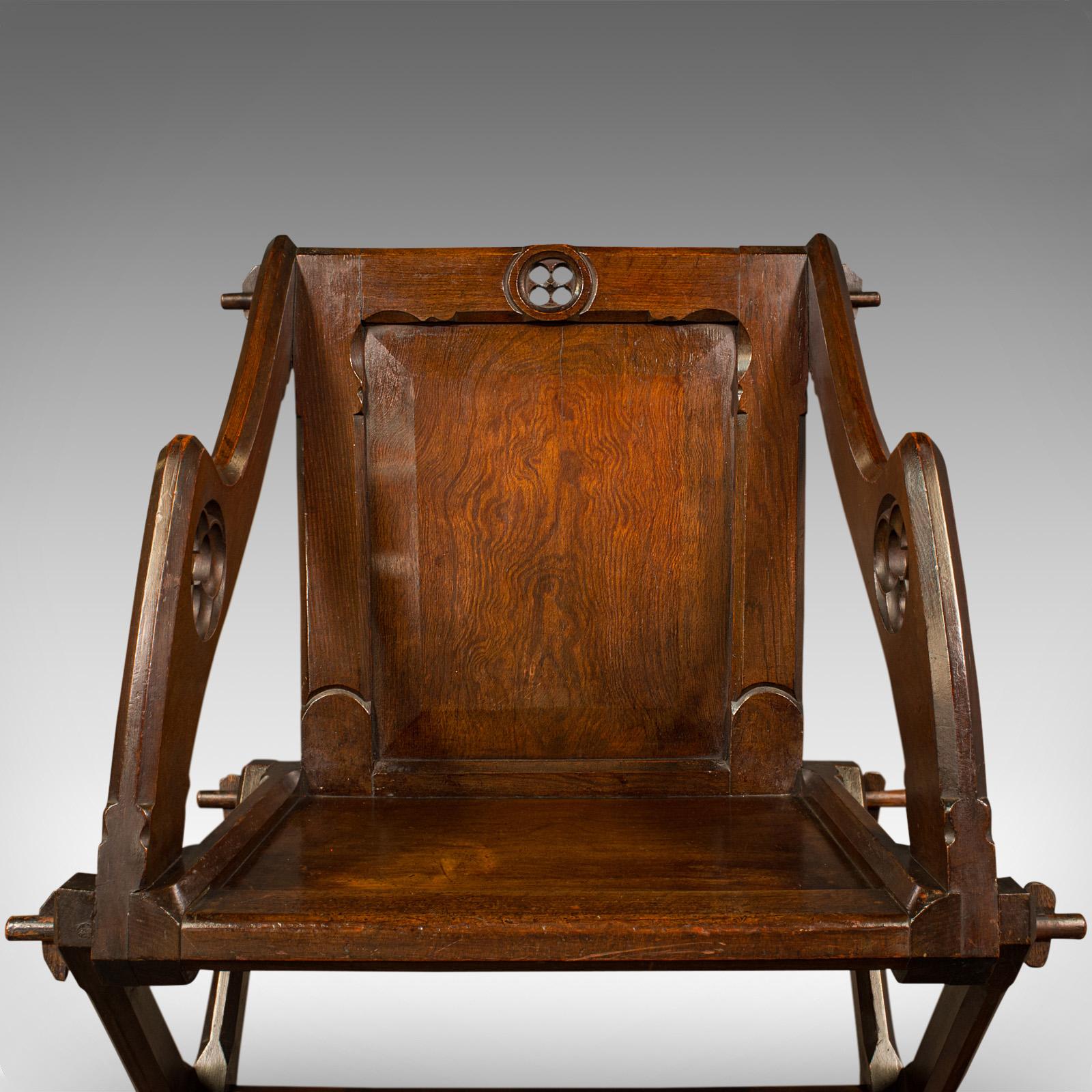 Antique Glastonbury Chair, English, Pitch Pine Armchair, Gothic Taste, Victorian For Sale 2