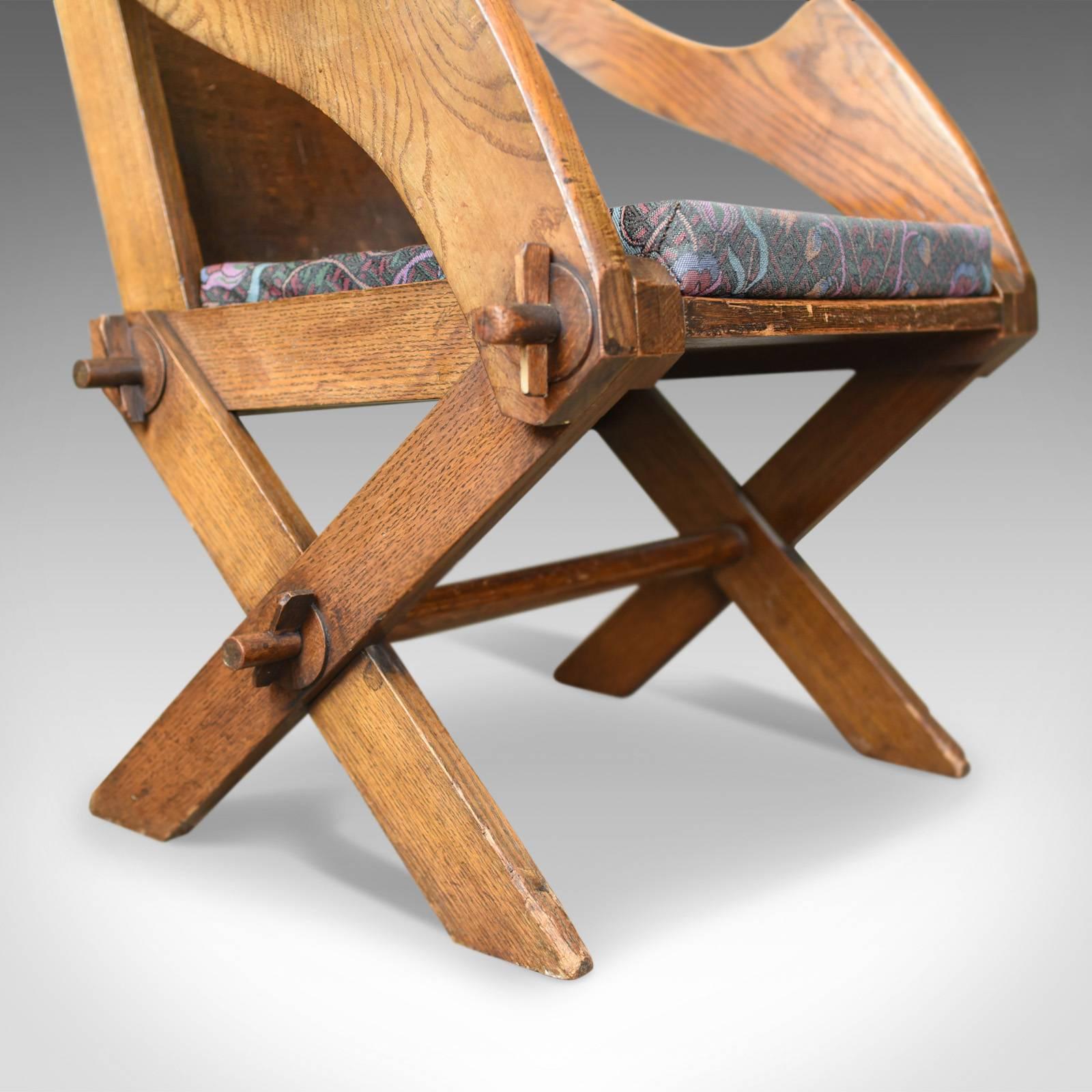 Oak Antique Glastonbury Chair, English, Tudor Revival, Hall Seat, circa 1900