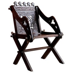 Antique Glastonbury Chair Heavily Carved Gothic, circa 1890