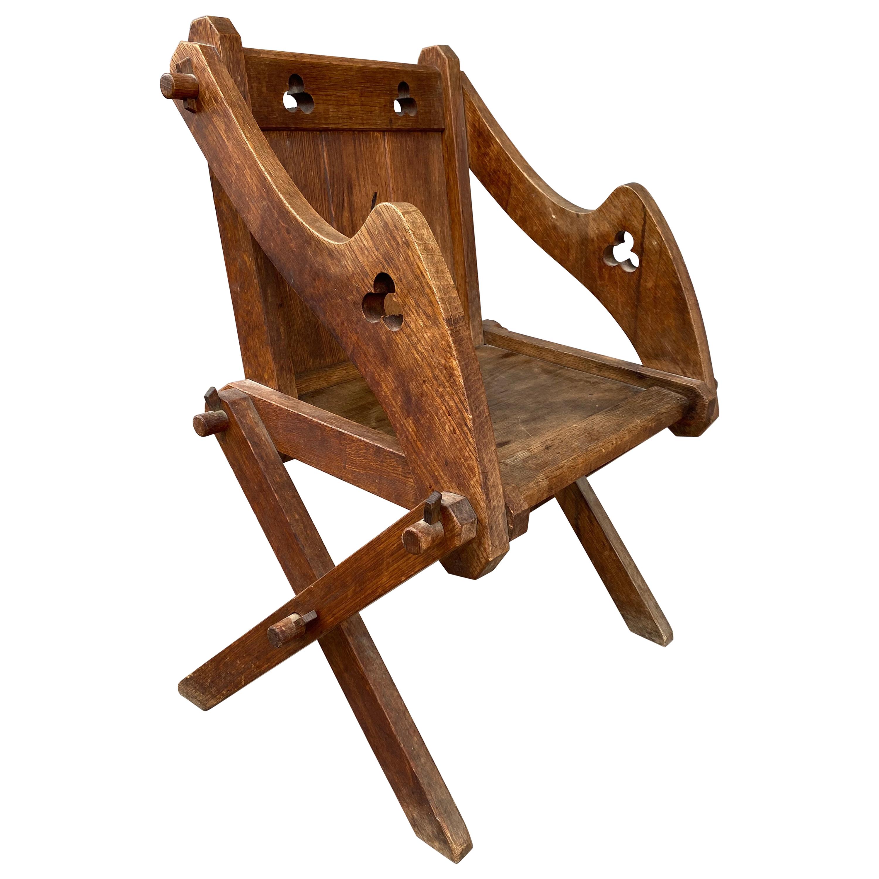 Antique Glastonbury Chair, Tudor Revival, Ecclesiastical, Gothic For Sale