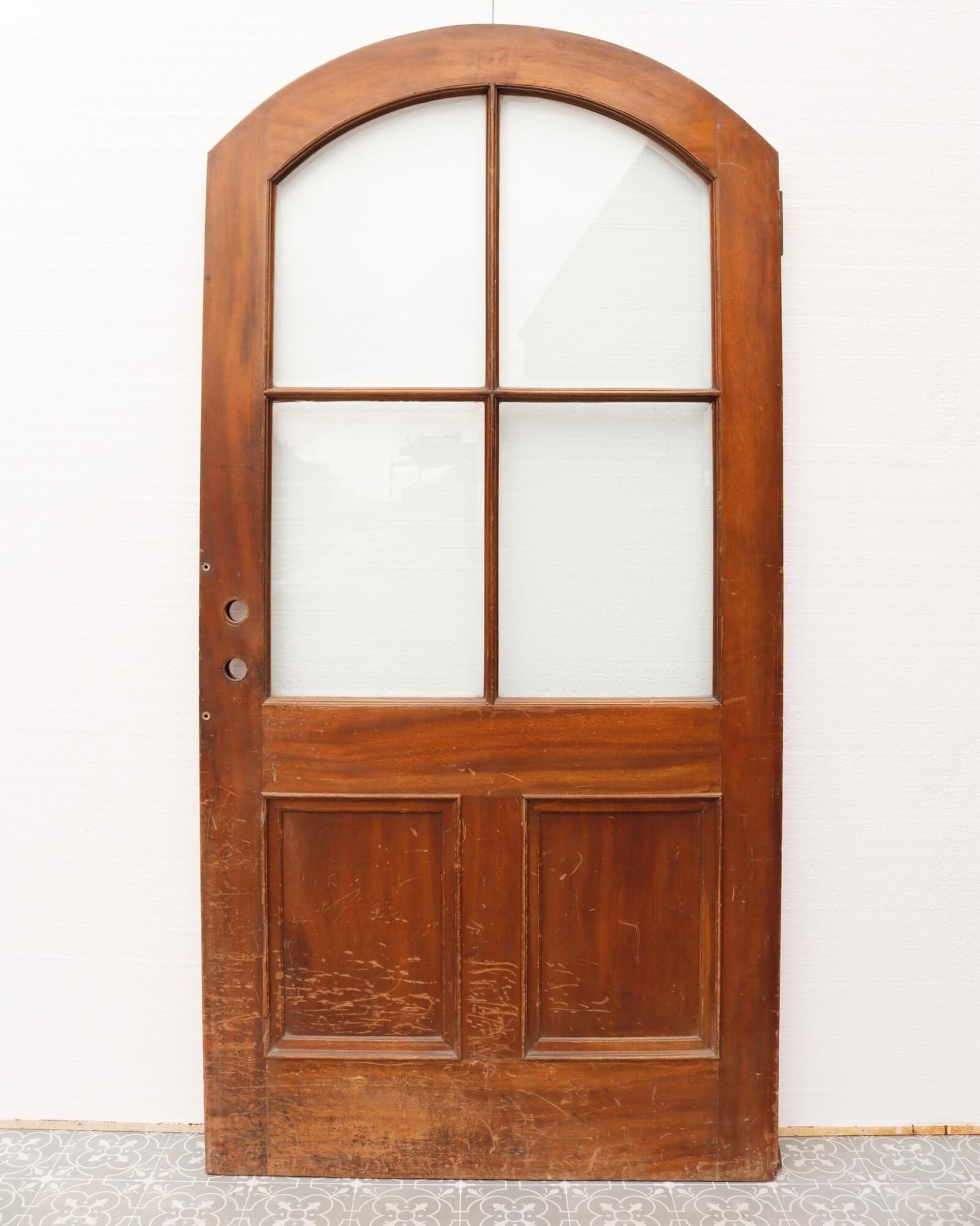 English Antique Glazed Arched Interior Mahogany Door For Sale