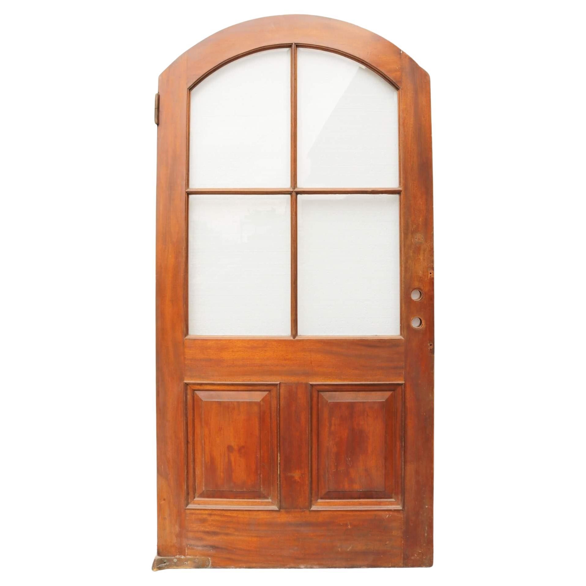 Antique Glazed Arched Interior Mahogany Door For Sale