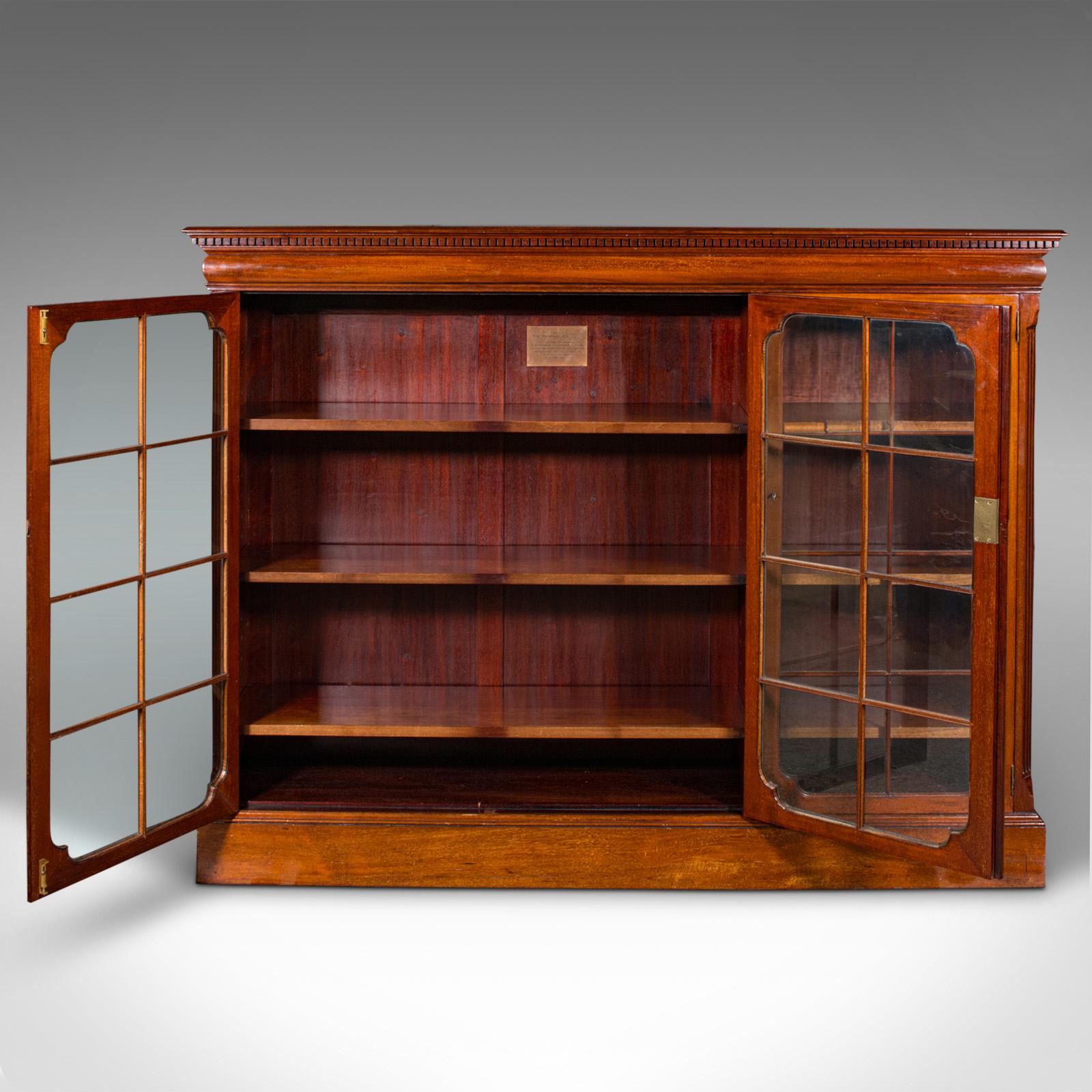 British Antique Glazed Bookcase, English, Walnut, Library Cabinet, Edwardian, Circa 1910