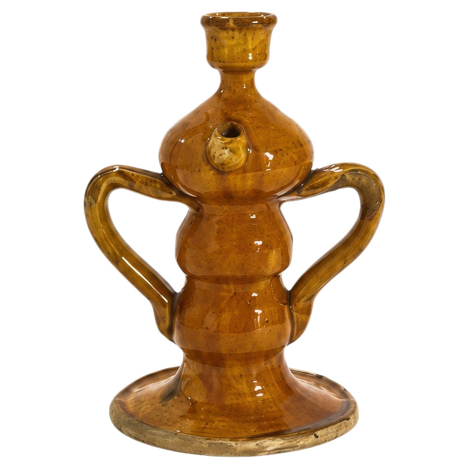 Lampe à huile ancienne en céramique émaillée du sud de l'Italie, 1880