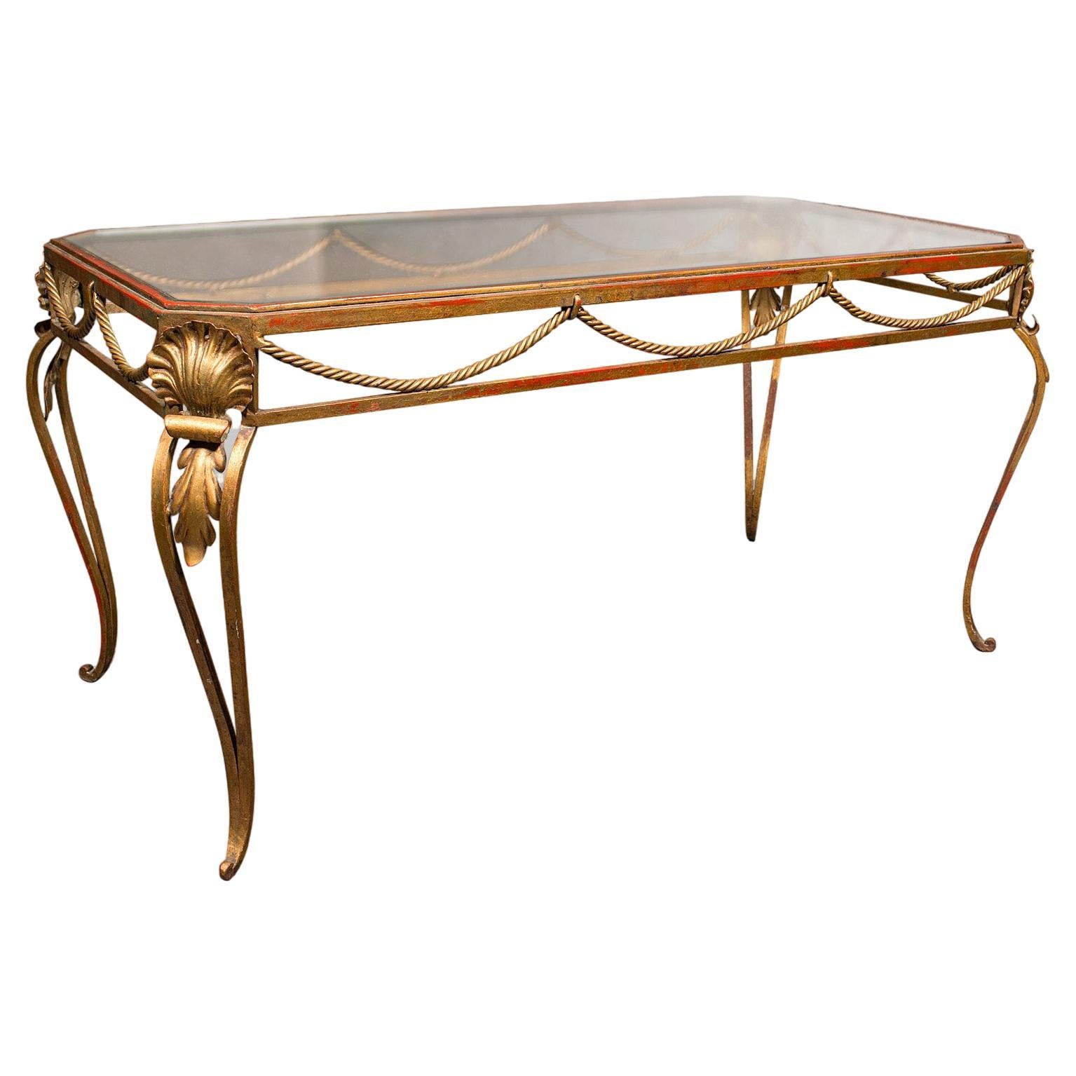 Antique Glazed Coffee Table, French, Brass, Art Nouveau, Early 20th, Circa 1920 For Sale