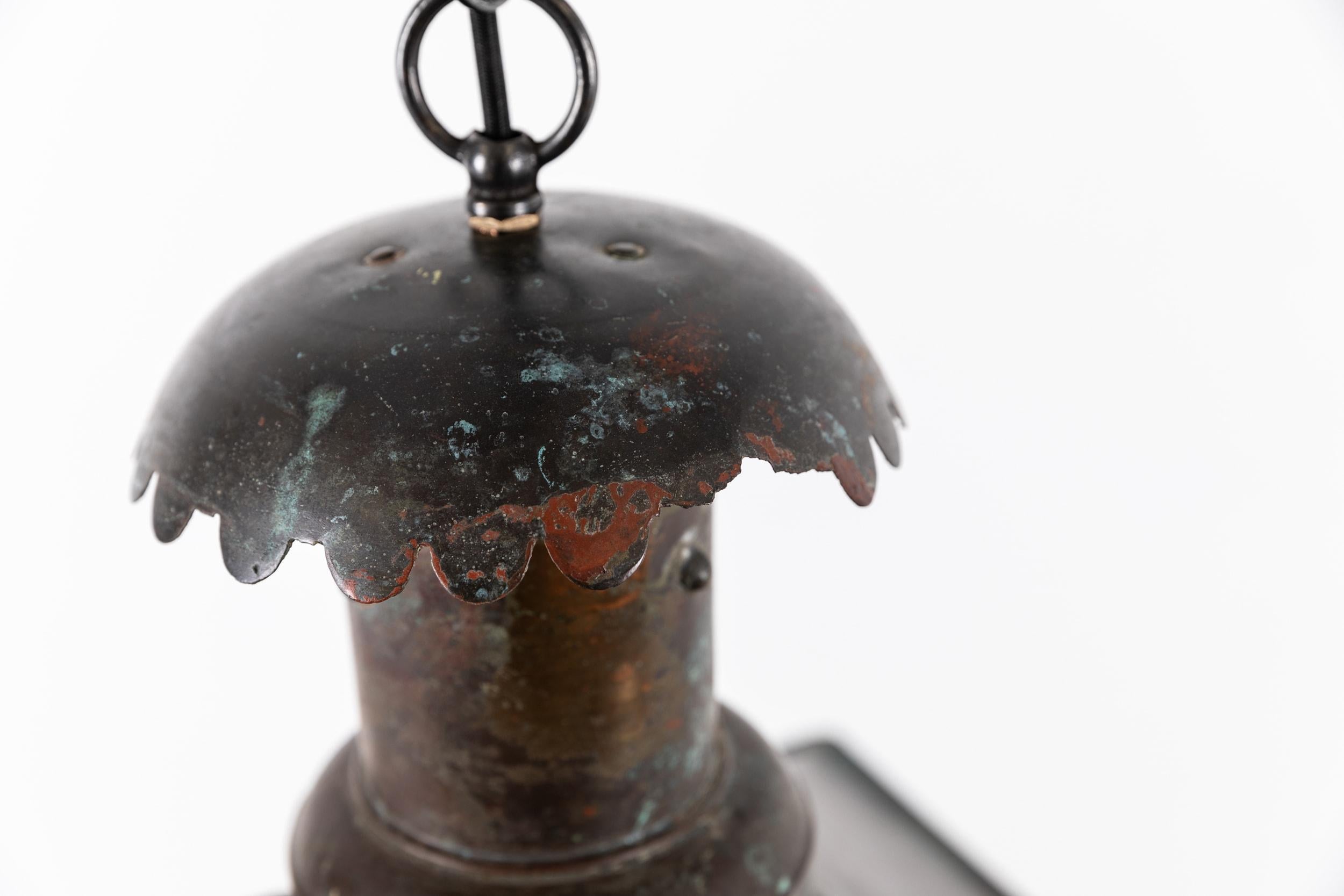 20th Century Antique Glazed Copper Railway L&NE Hall Lantern Pendant Light Lamp. C.1900 For Sale