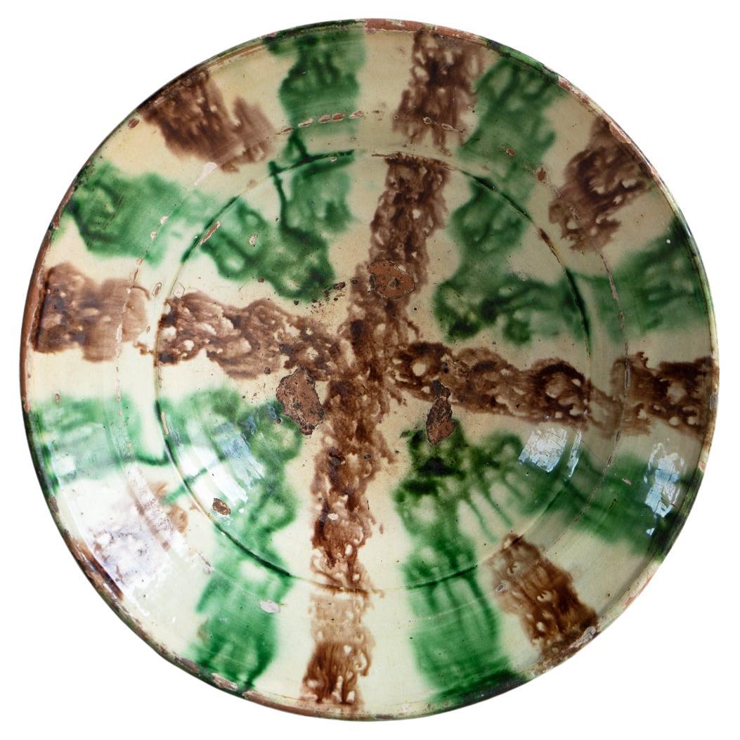 Antique Glazed Earthenware Slipware Bowl, Swat Valley, Late 19th/Early 20th C. For Sale