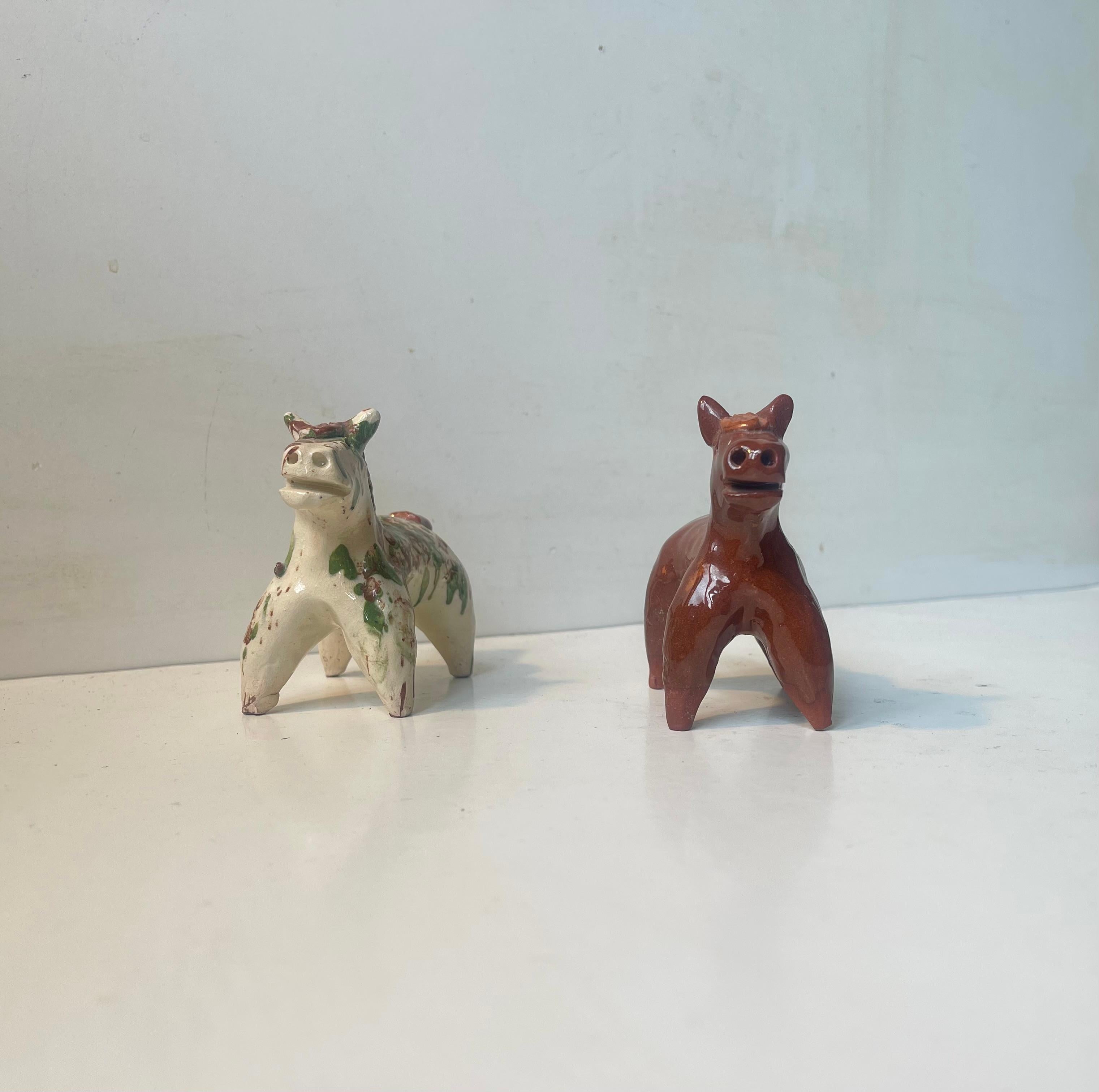 Scandinavian Antique Glazed Horse Terracotta Water Whistles For Sale