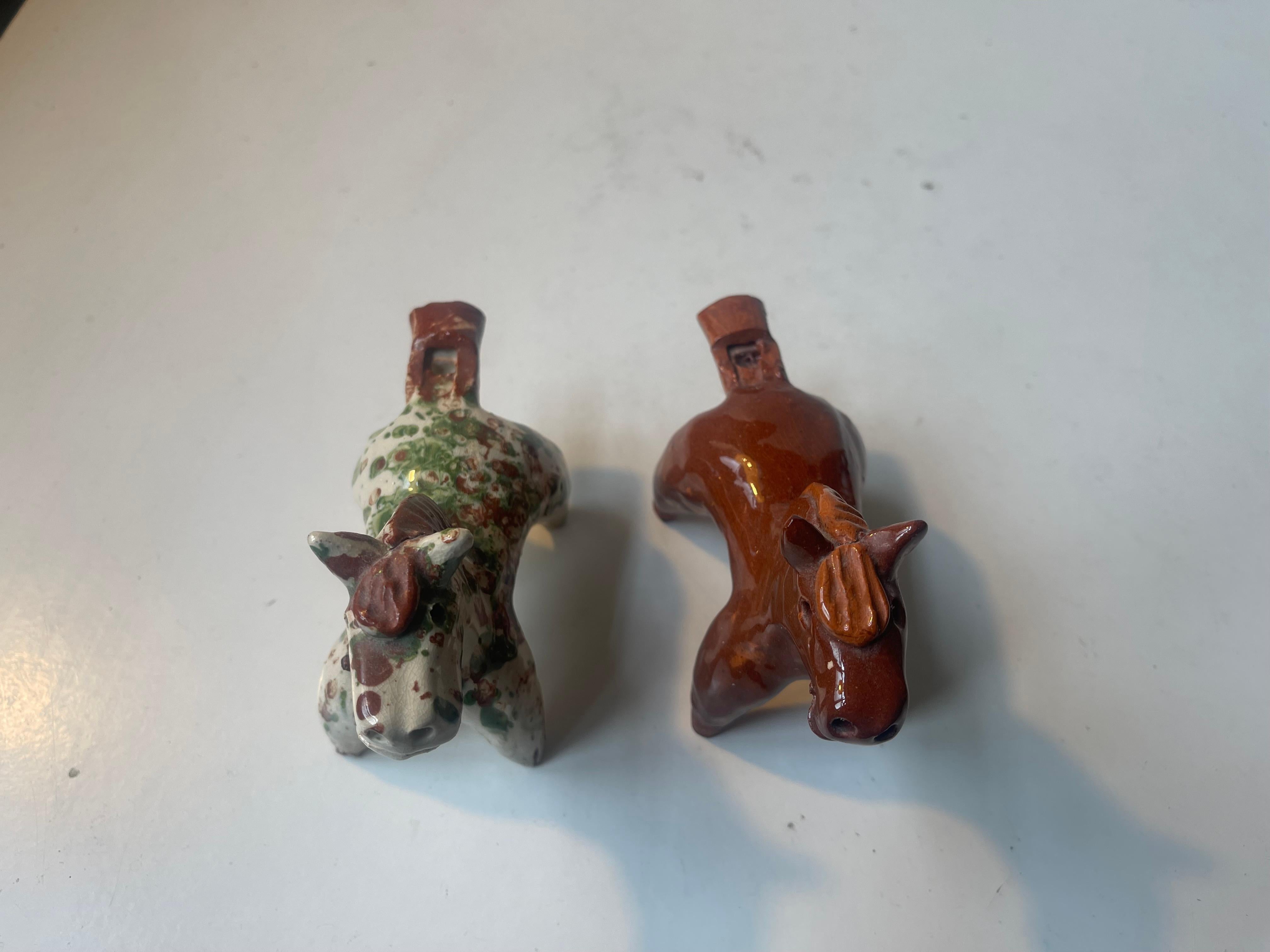20th Century Antique Glazed Horse Terracotta Water Whistles For Sale