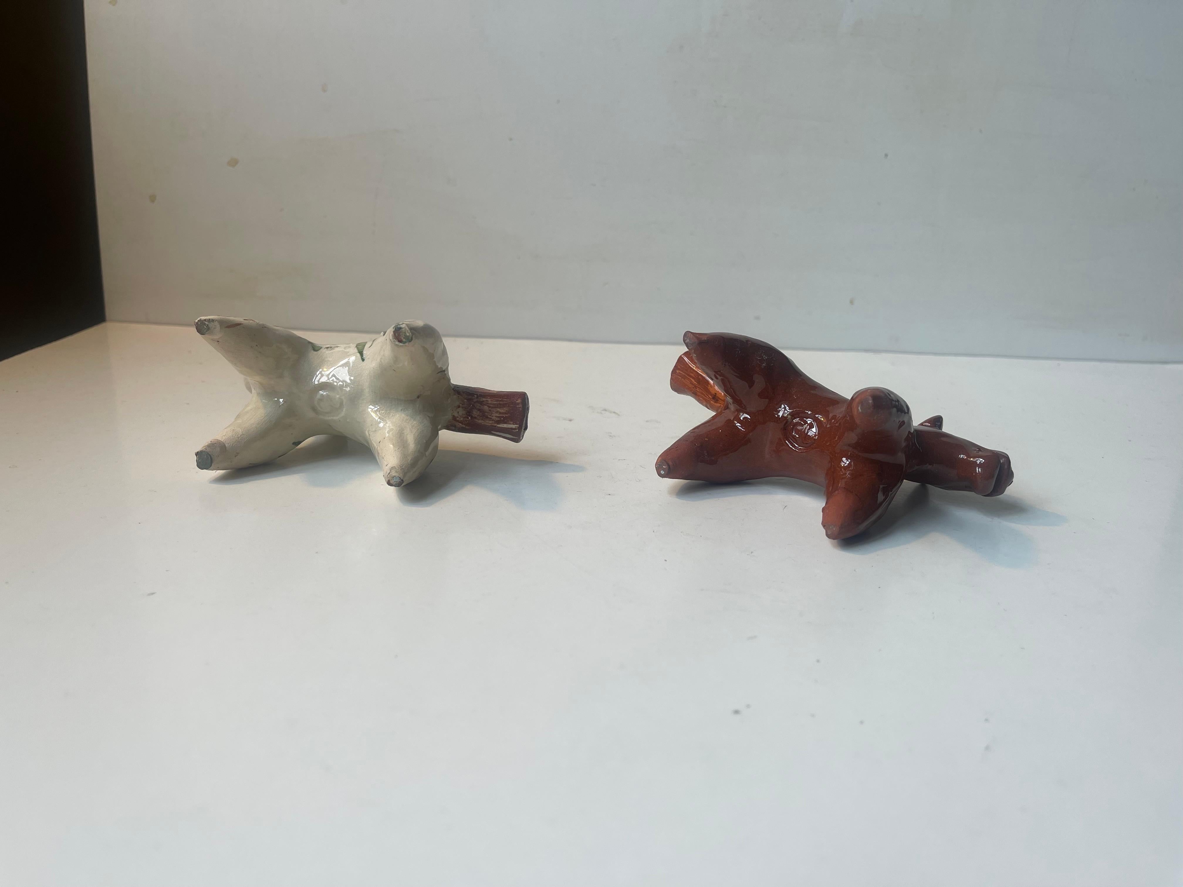 Antique Glazed Horse Terracotta Water Whistles For Sale 1