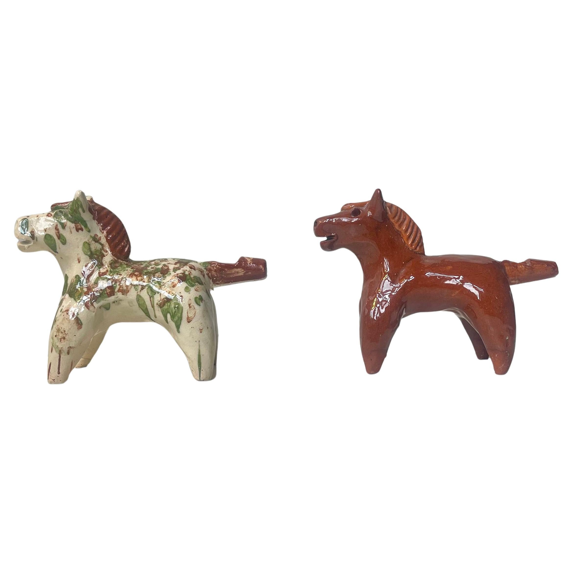 Antique Glazed Horse Terracotta Water Whistles For Sale