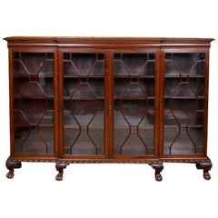 Antique Glazed Library Breakfront Bookcase Carved Mahogany Astragal Edwardian