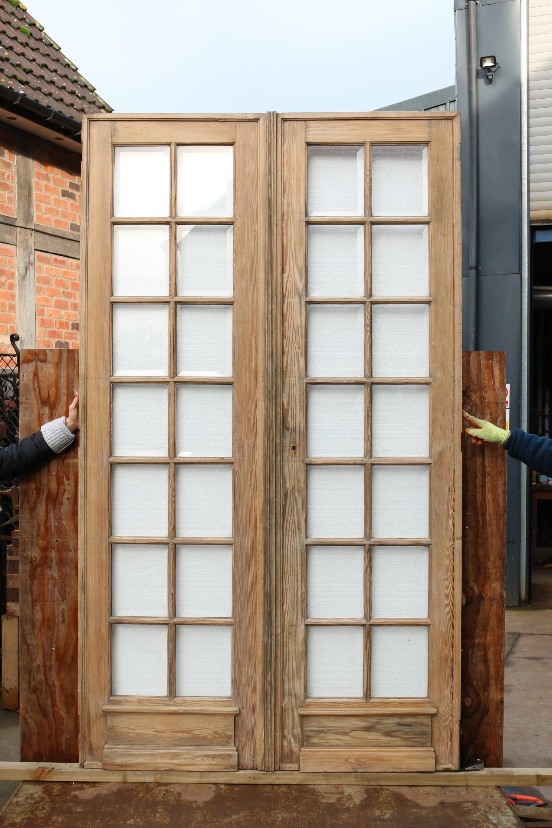 Antique Glazed Pine Double Doors For Sale 6