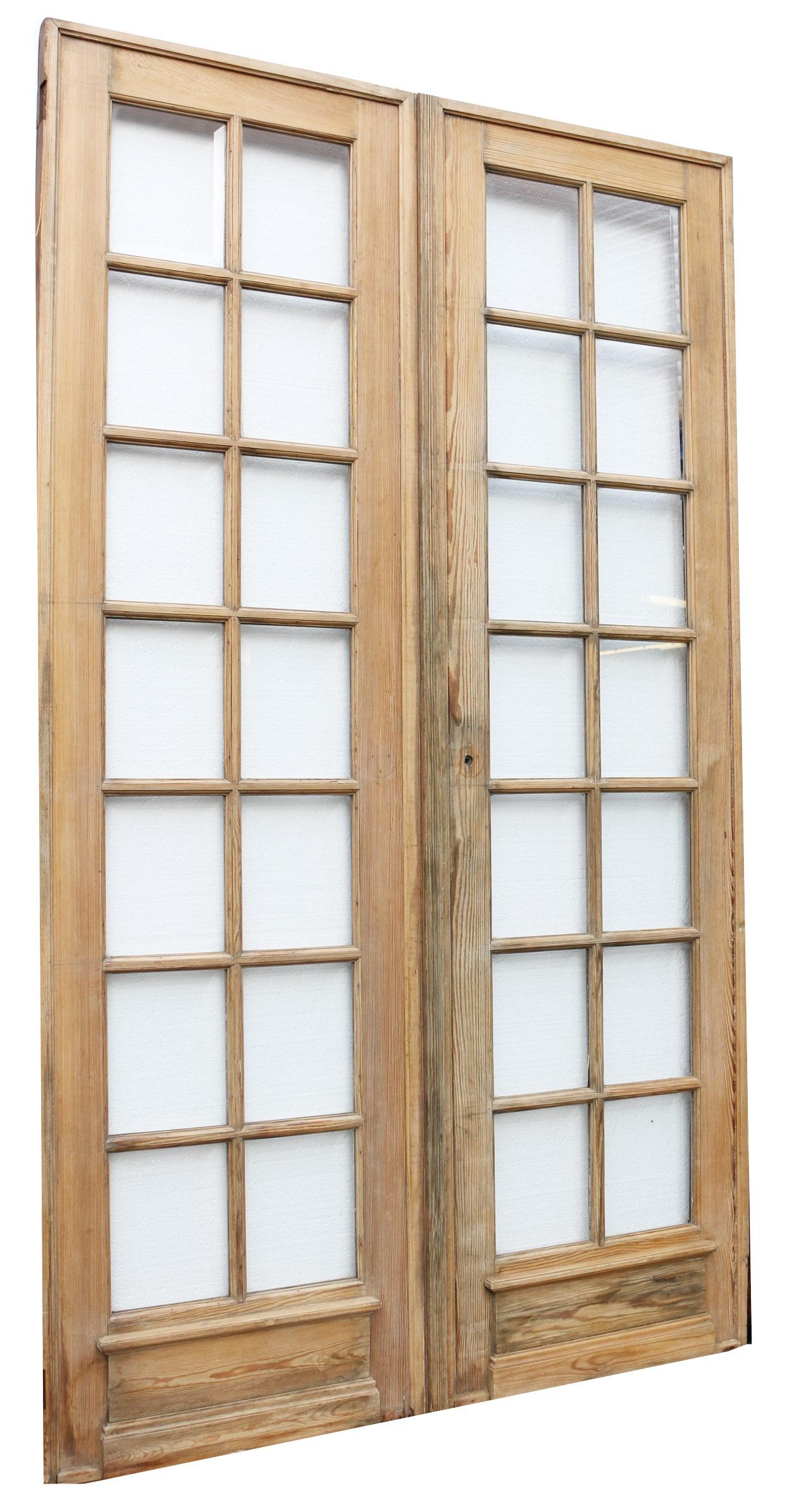 20th Century Antique Glazed Pine Double Doors For Sale