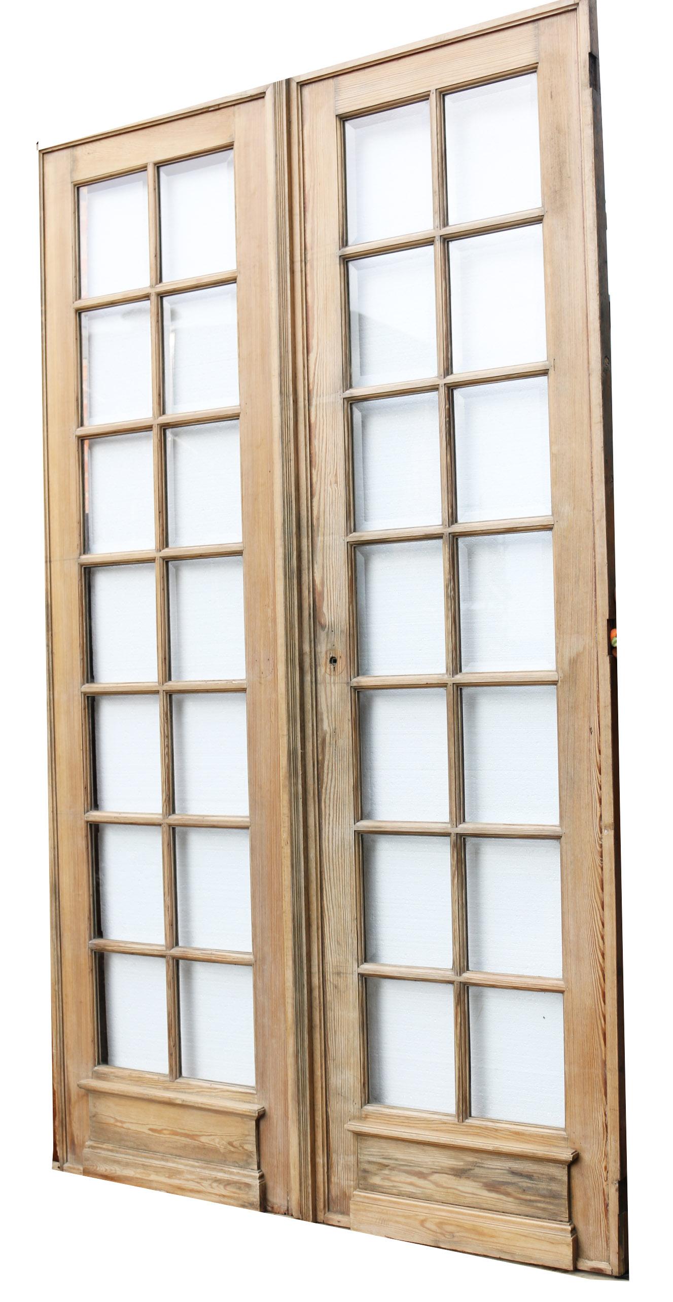 Glass Antique Glazed Pine Double Doors For Sale