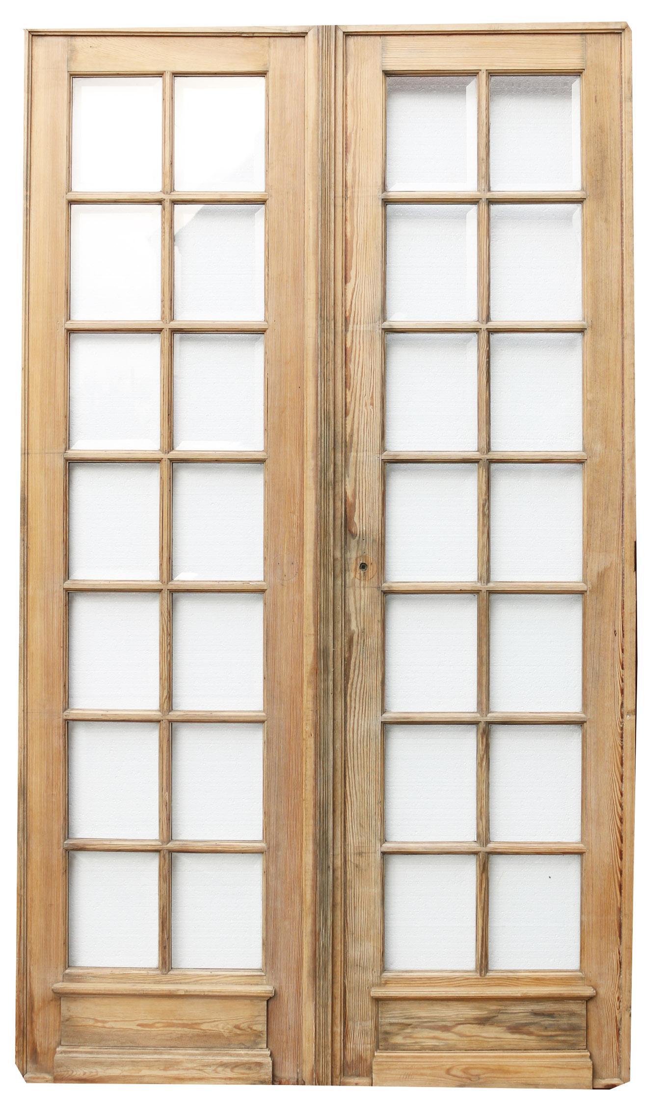 Antique Glazed Pine Double Doors For Sale 1