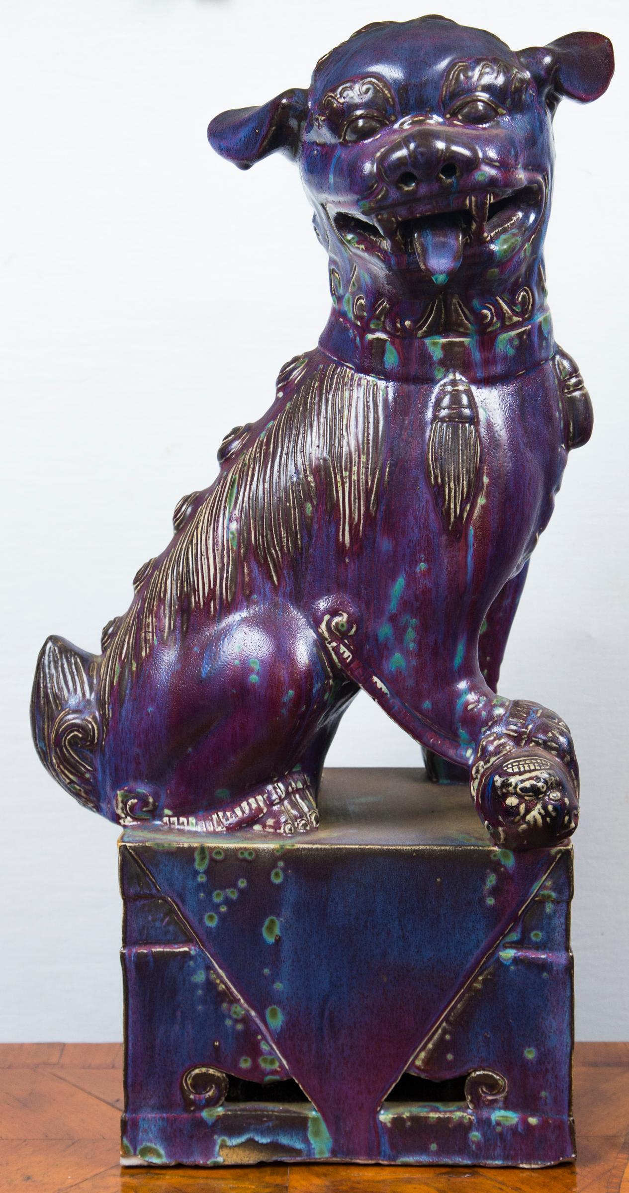 Glazed Pottery Chinese Foo Dog In Good Condition In Woodbury, CT