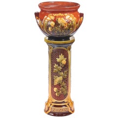 Antique Glazed Staffordshire Pottery Jardinière on Stand