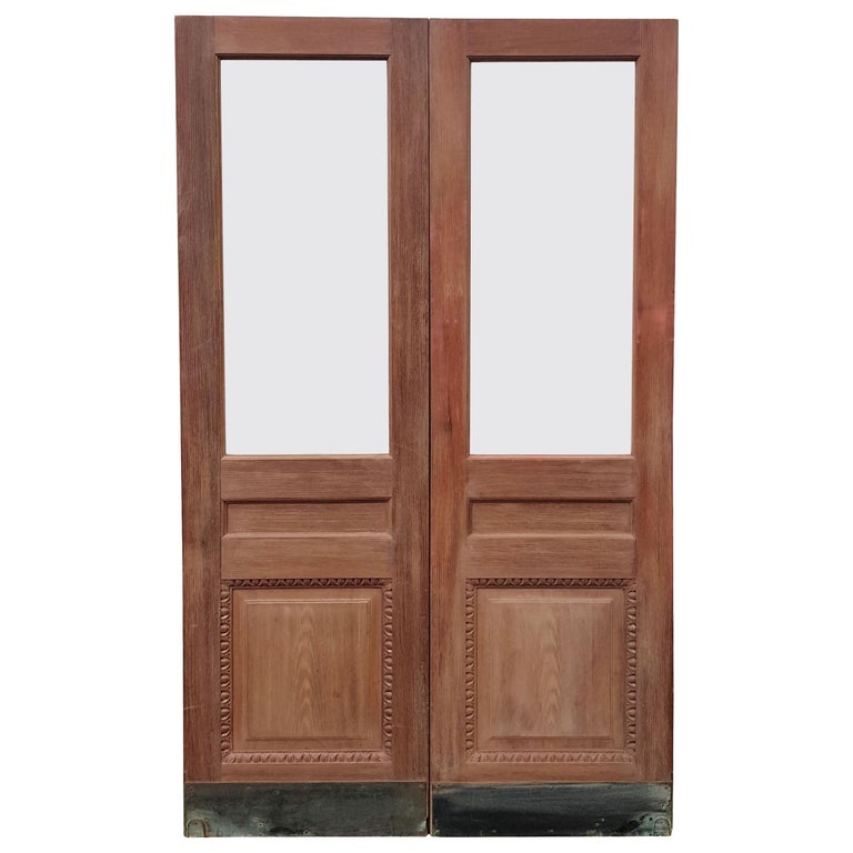 Antique Glazed Teak Double Doors For Sale at 1stdibs