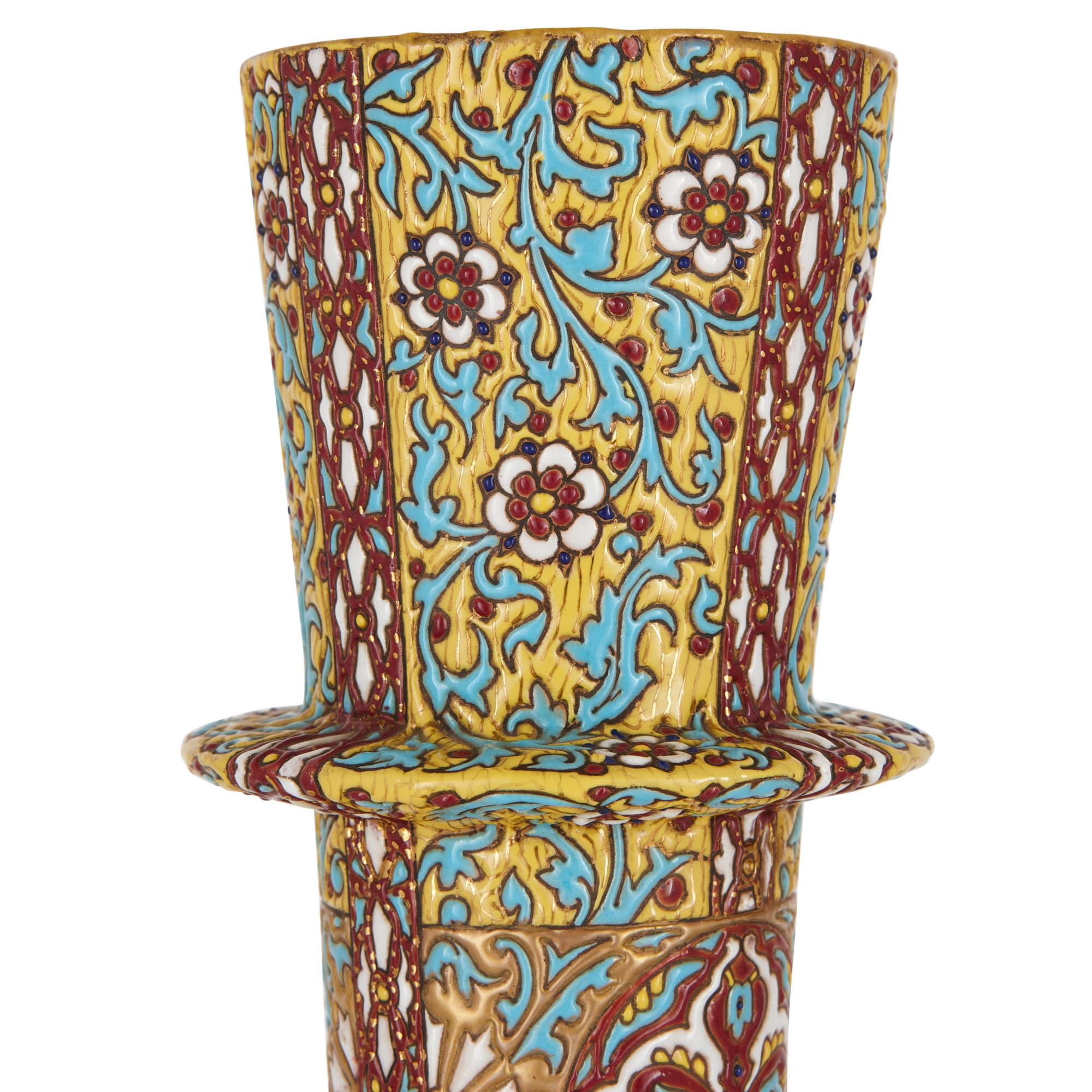 19th Century Antique Glazed Terracotta Bottle Vase by Massier For Sale