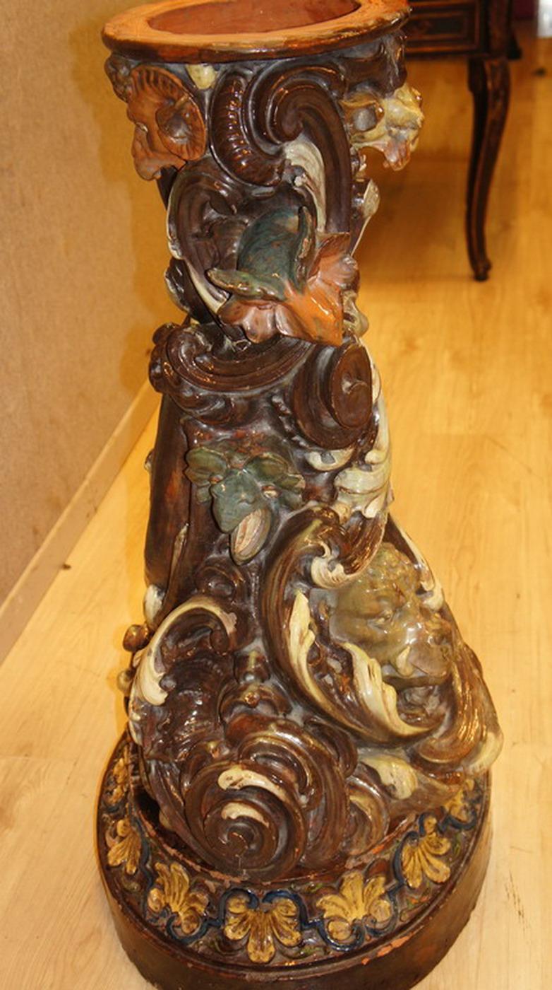 Antique Glazed Terracotta Flower Column In Good Condition For Sale In Montelabbate, PU