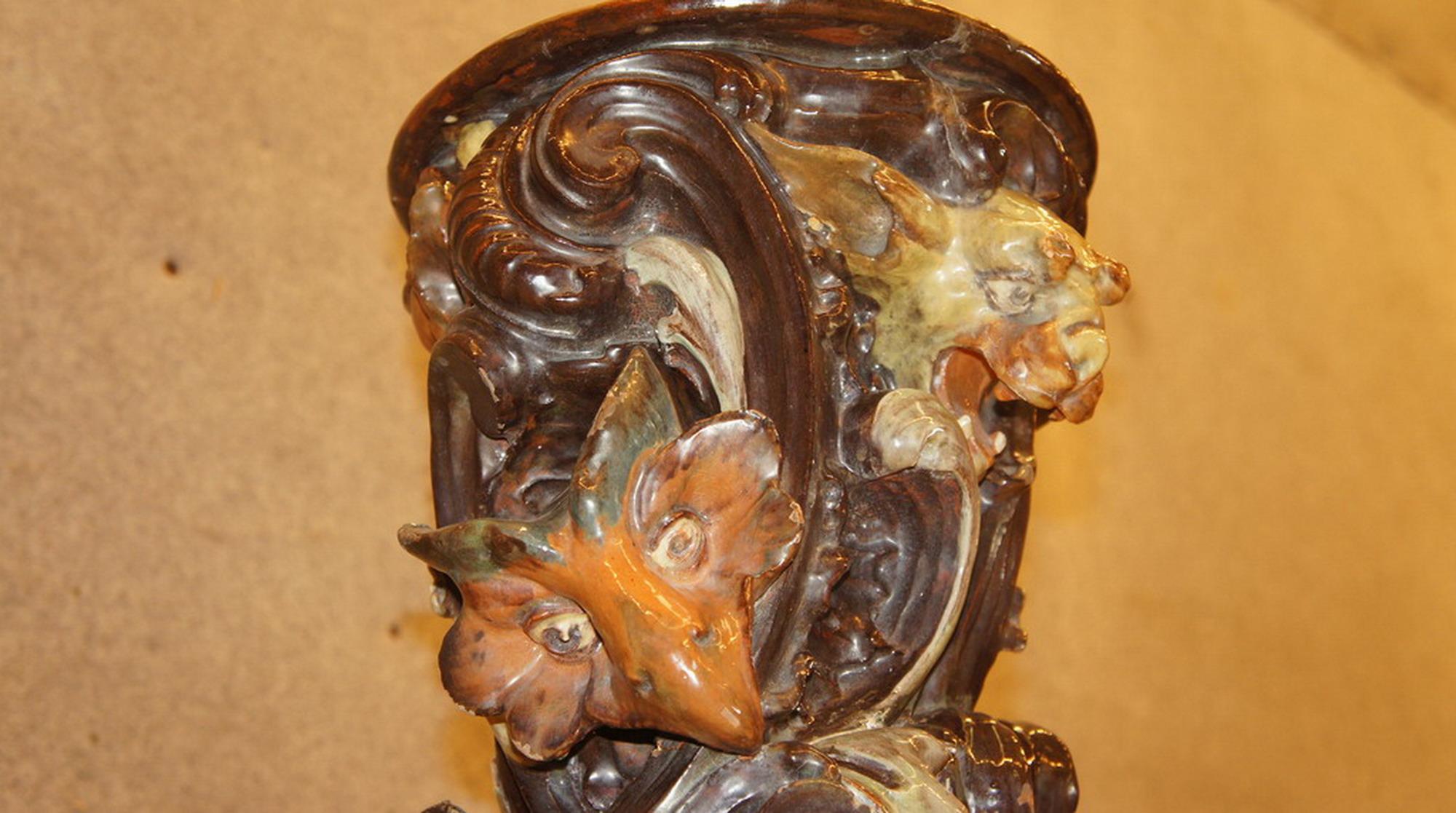 Antique Glazed Terracotta Flower Column For Sale 1
