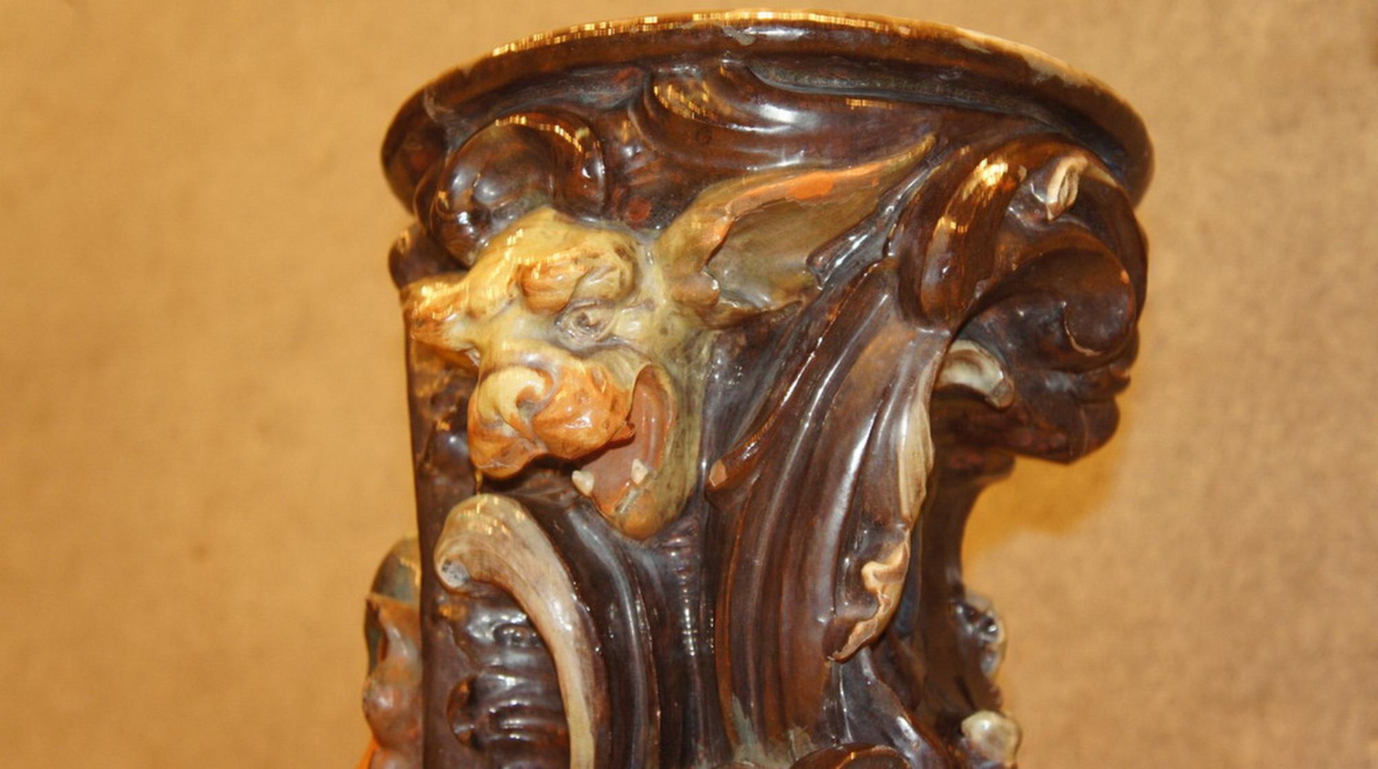 Antique Glazed Terracotta Flower Column For Sale 2