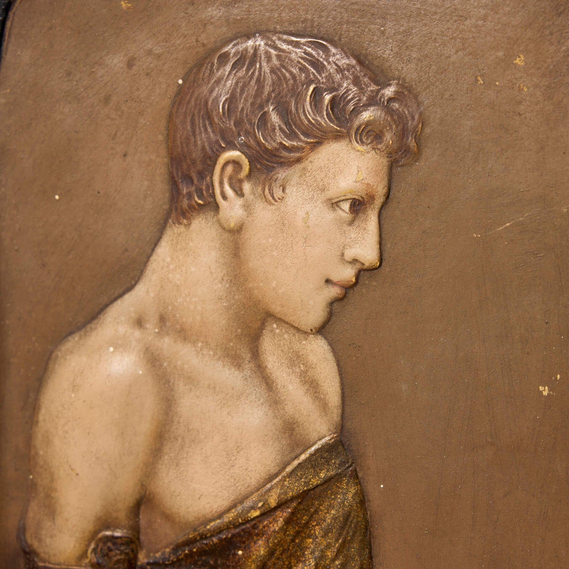 Neoclassical Antique Glazed Terracotta Panel of an Architect For Sale