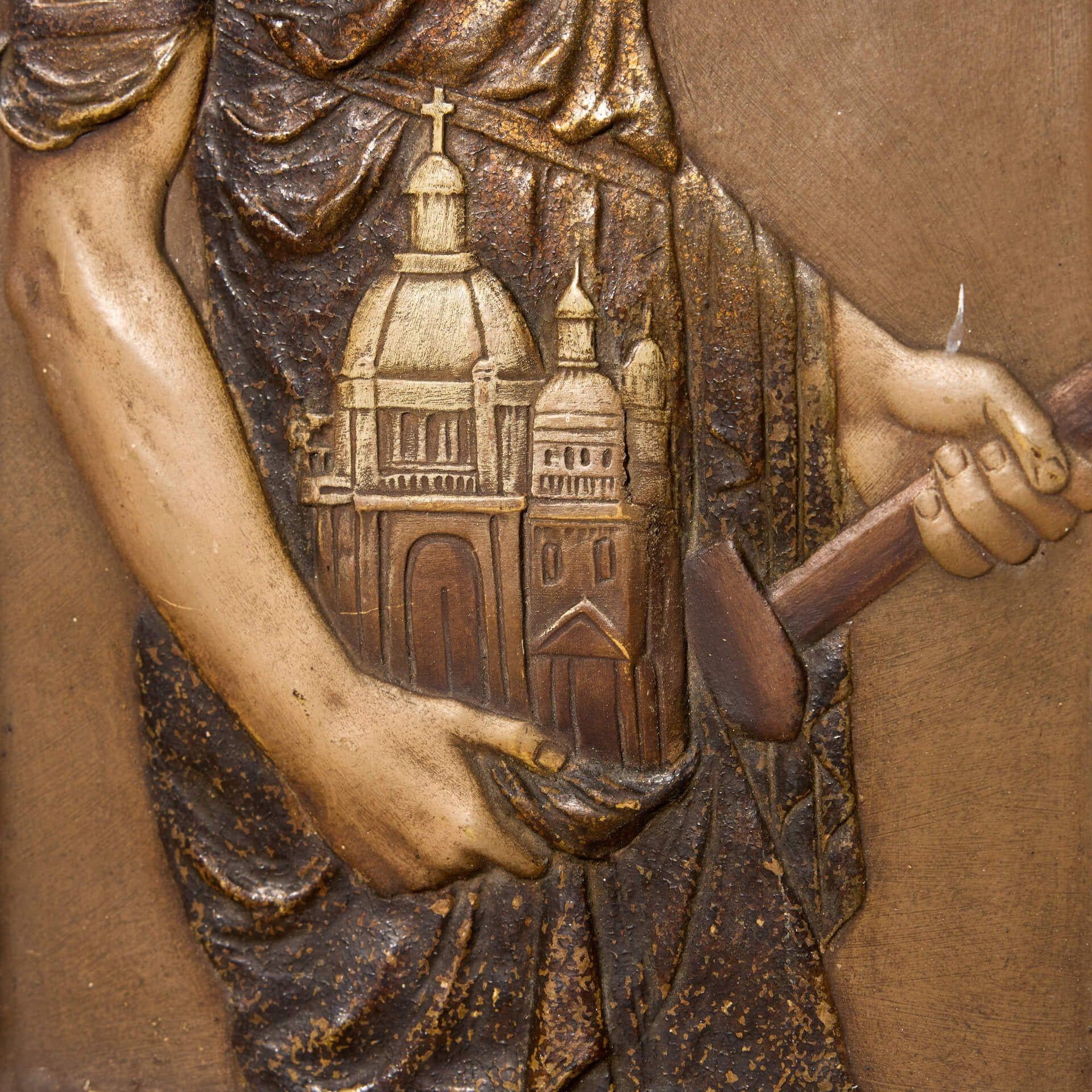 Italian Antique Glazed Terracotta Panel of an Architect For Sale