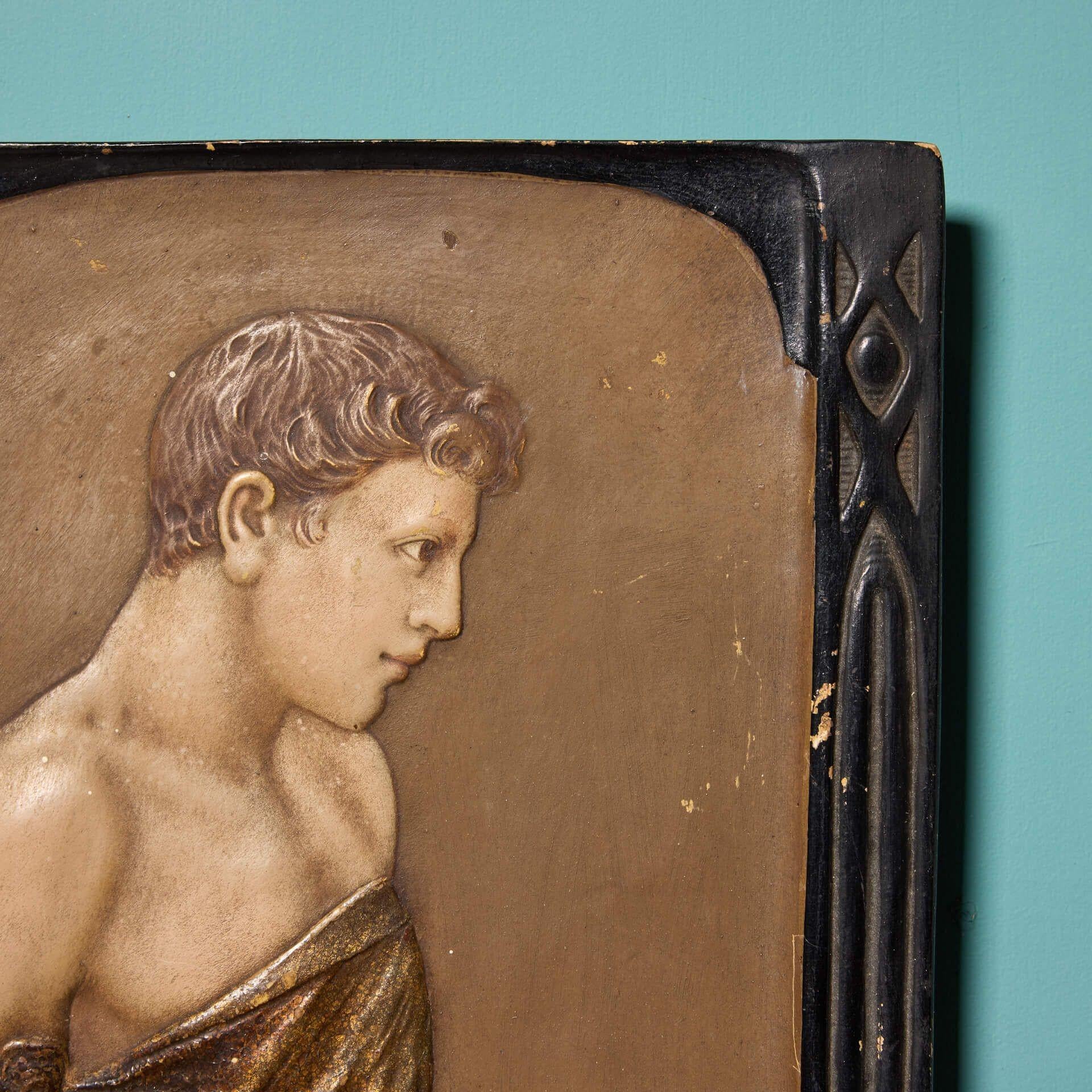 Antique Glazed Terracotta Panel of an Architect In Fair Condition For Sale In Wormelow, Herefordshire