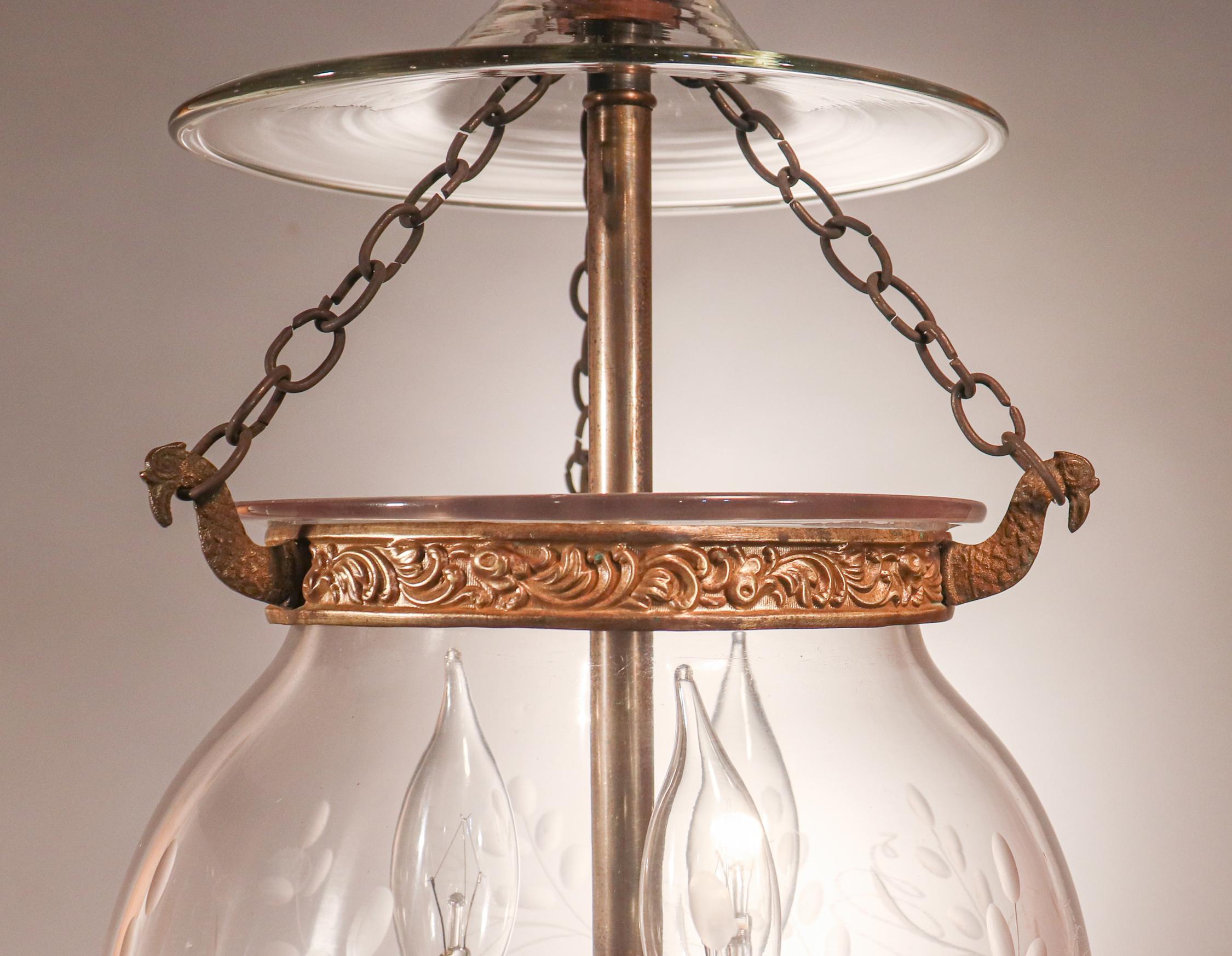 Embossed Antique Globe Bell Jar Lantern with Vine Etching