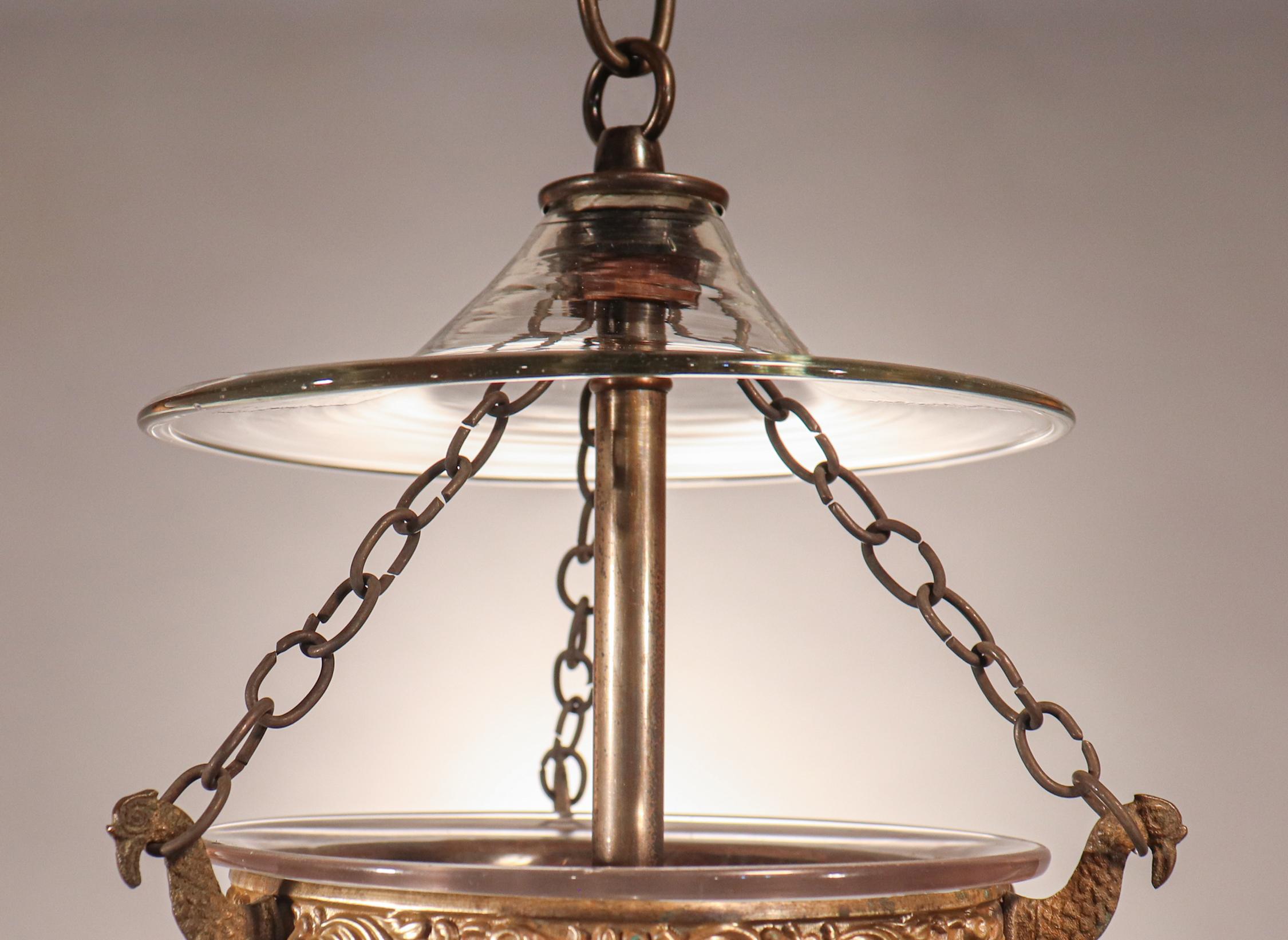 Antique Globe Bell Jar Lantern with Vine Etching In Good Condition In Heath, MA